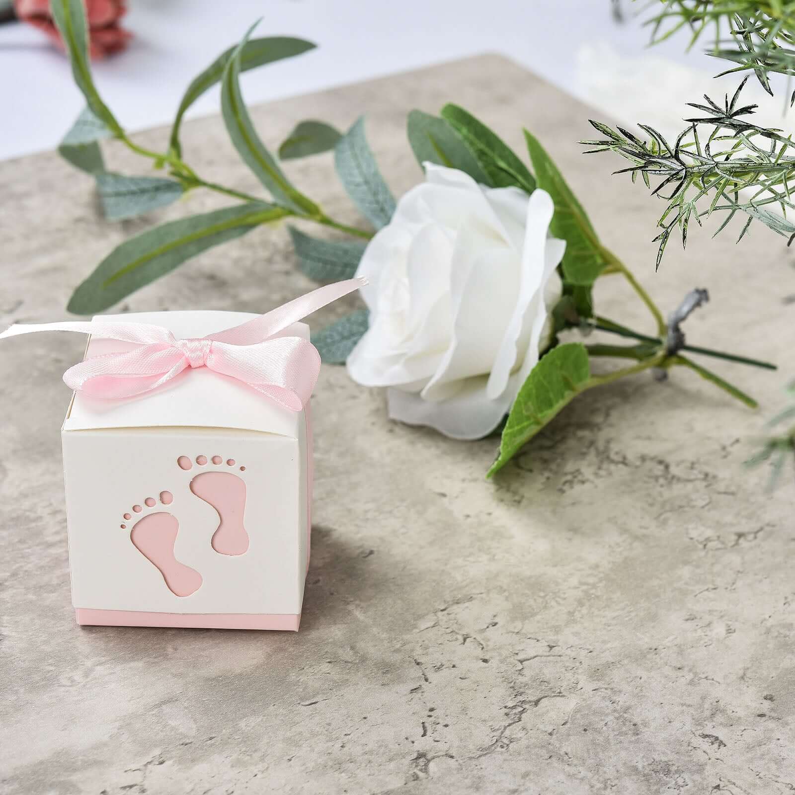 25-Piece Set of Pink Footprint Baby Shower Party Favor Candy Gift Boxes