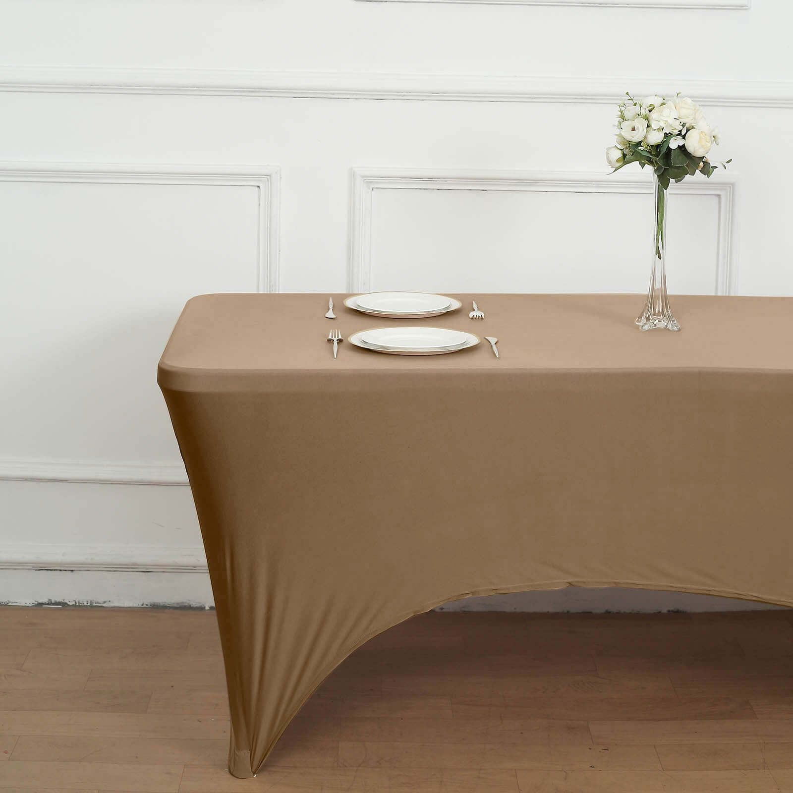 Durable Taupe Stretch Spandex Table Cover for 8ft Rectangles - Ideal Choice