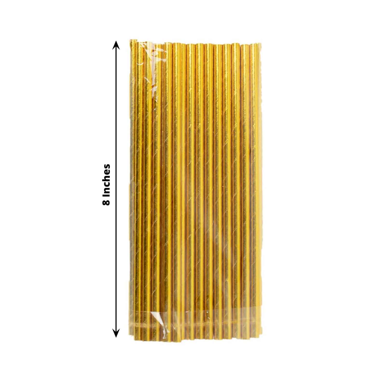 50-Pack Disposable Biodegradable Metallic Gold Foil Paper Straws - Ideal for Events
