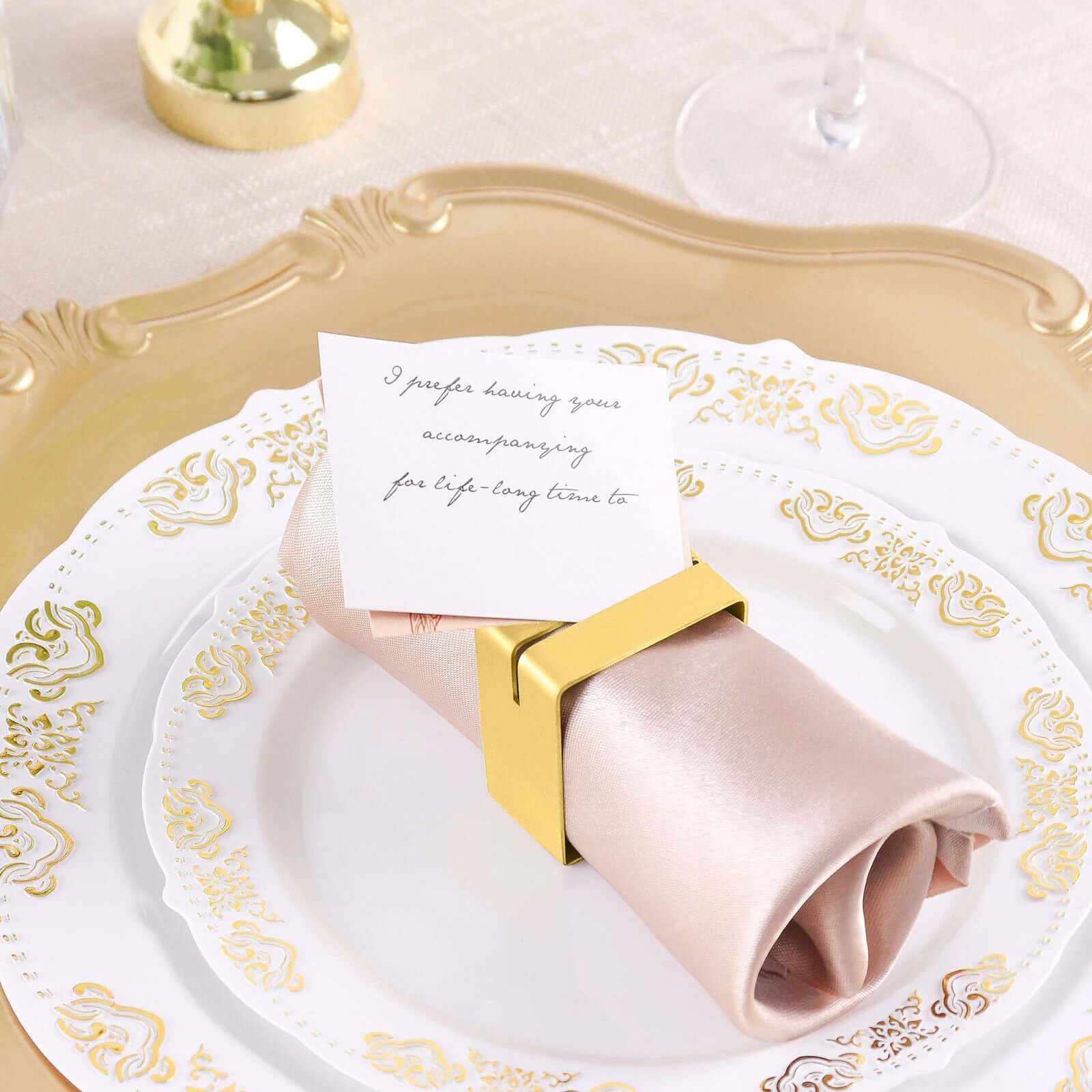 4-Pack Modern Matte Gold Metal Square Napkin Rings with Place Card Holder - Ideal for Events