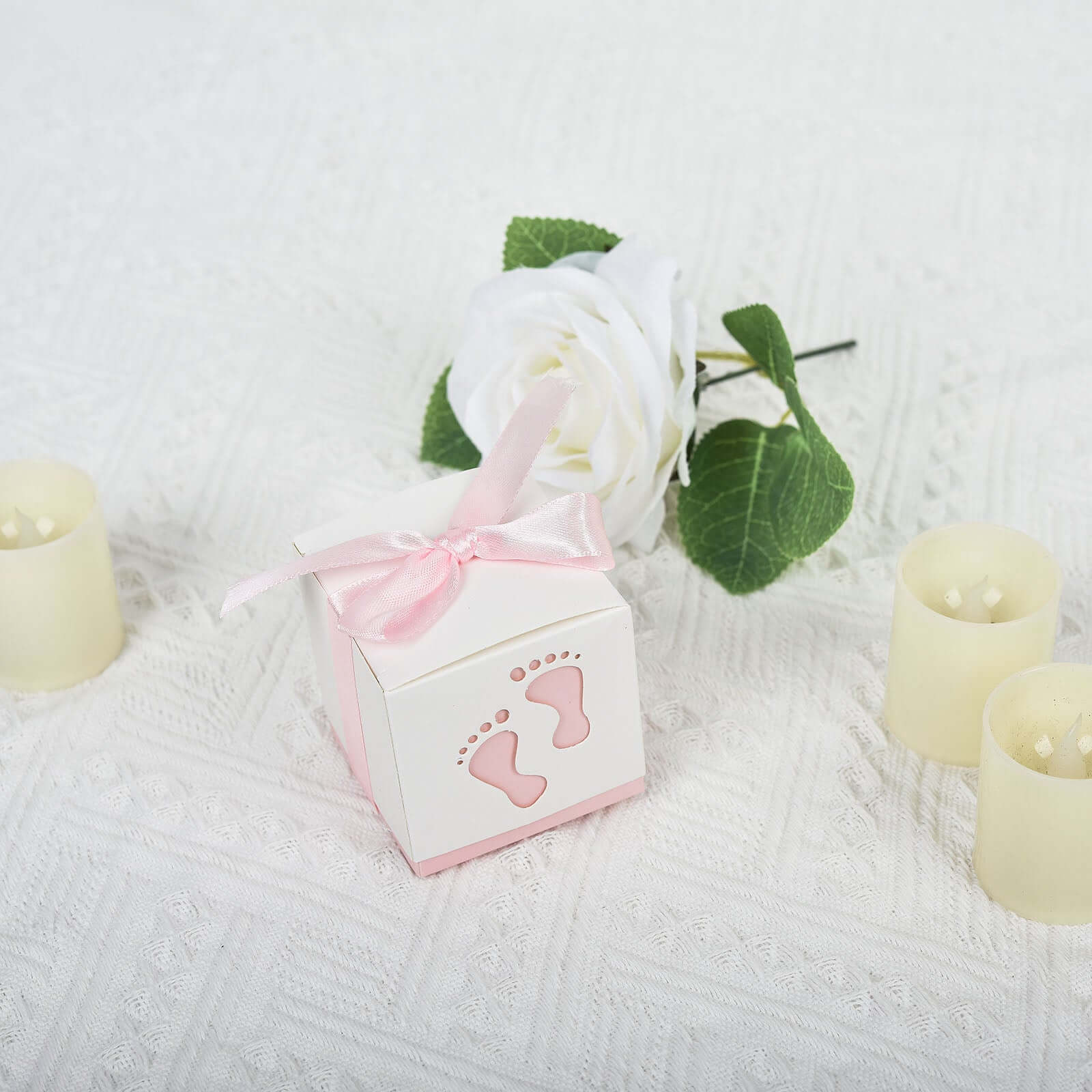 25-Piece Set of Pink Footprint Baby Shower Party Favor Candy Gift Boxes