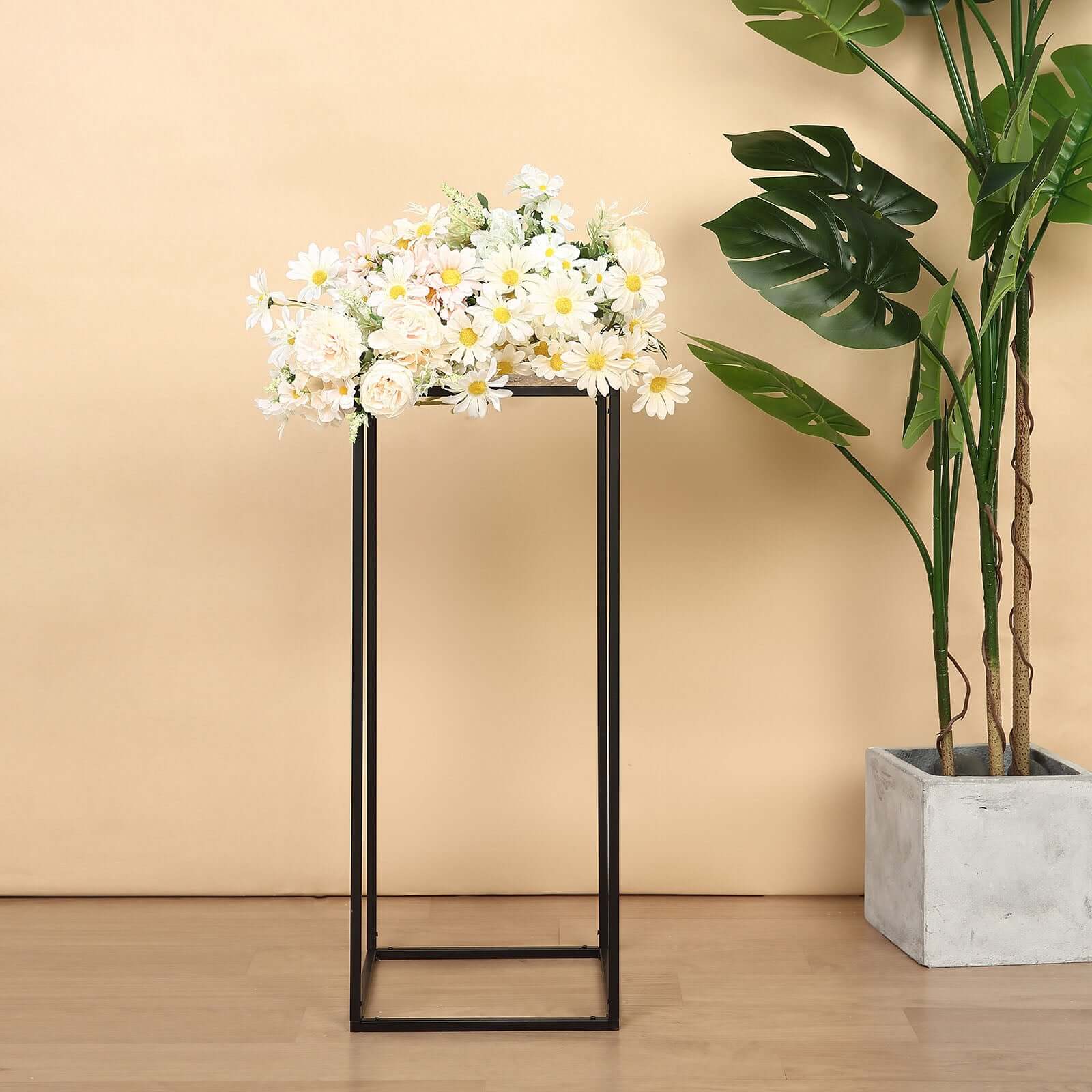 2-Pack Matte Black Metal Geometric Rectangular Wedding Flower Stand, 24-Inch