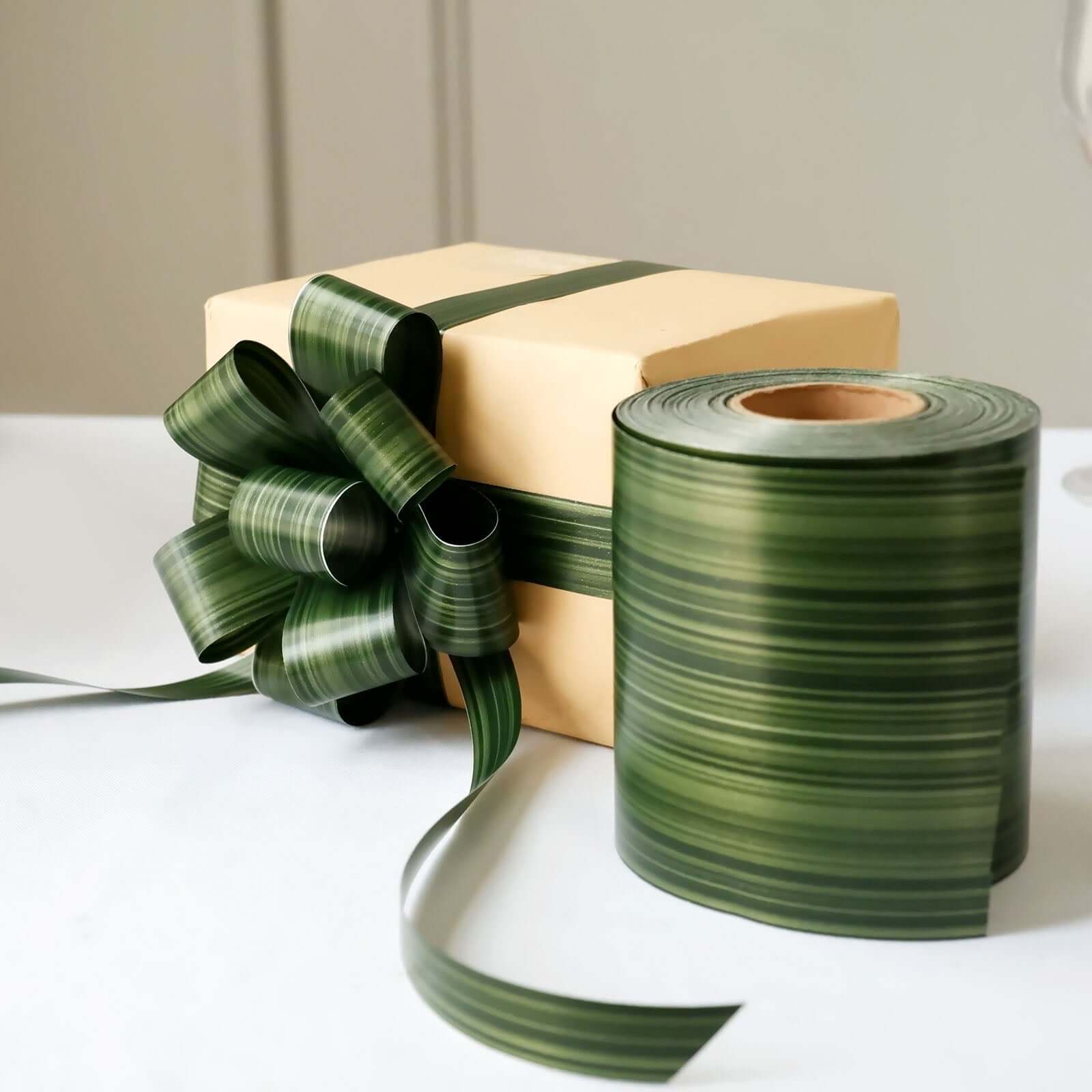 50-Yard 4" Green Ti Leaf Waterproof Satin Ribbon - Ideal for DIY Bouquet Crafts