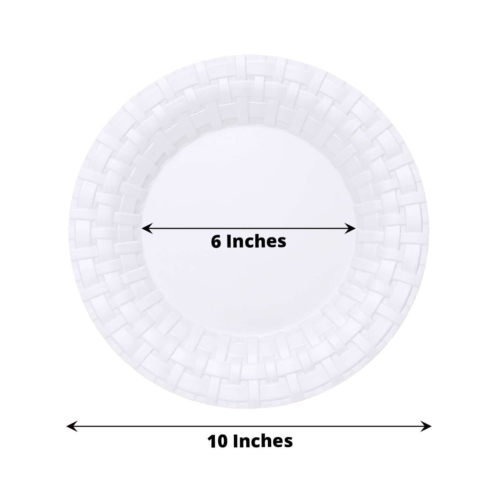 10-Pack Durable Disposable White Basketweave Rim Plastic Dinner Plates, 10"