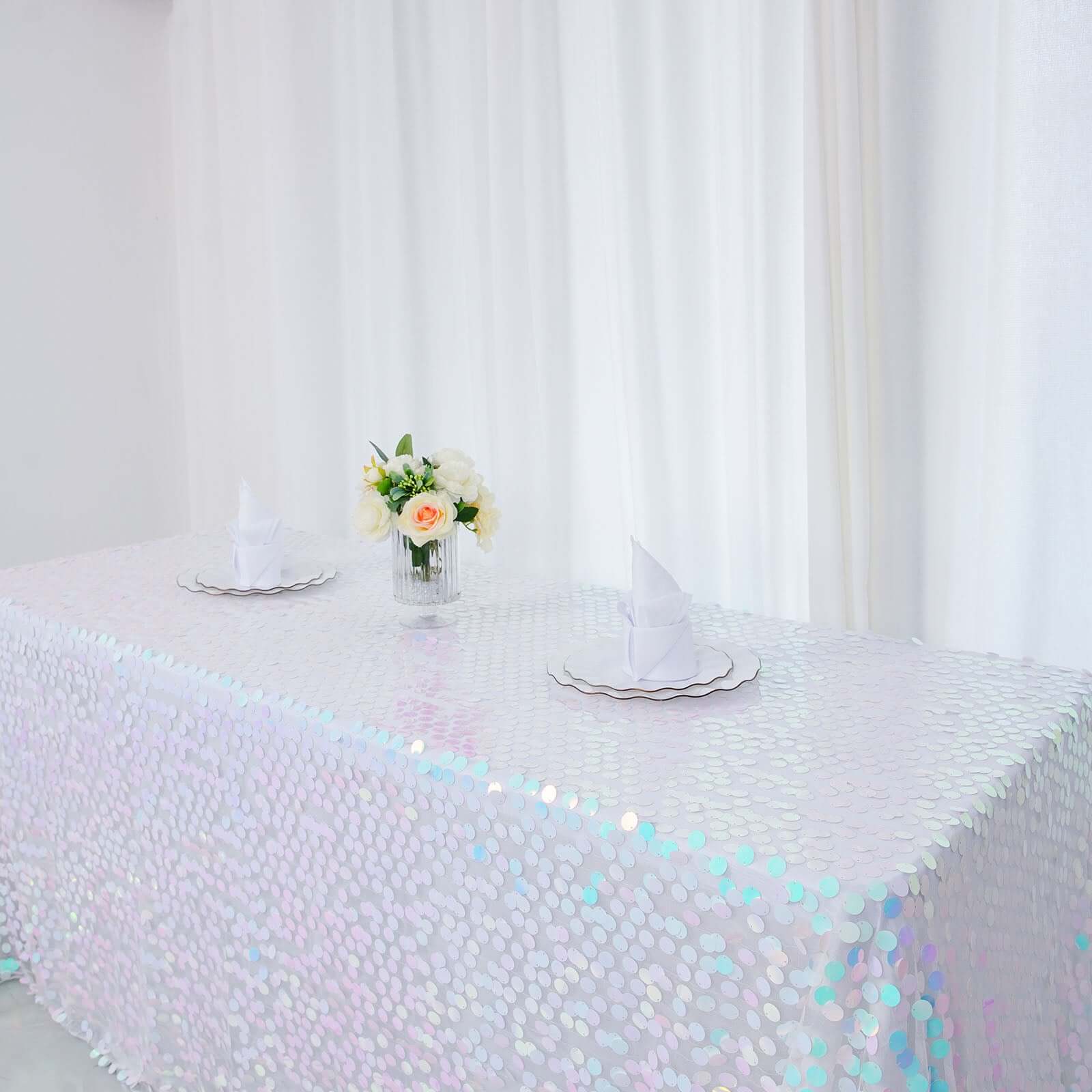Hot Sale! Iridescent Blue Sequin Rectangle Tablecloth 90x156 for Various Events