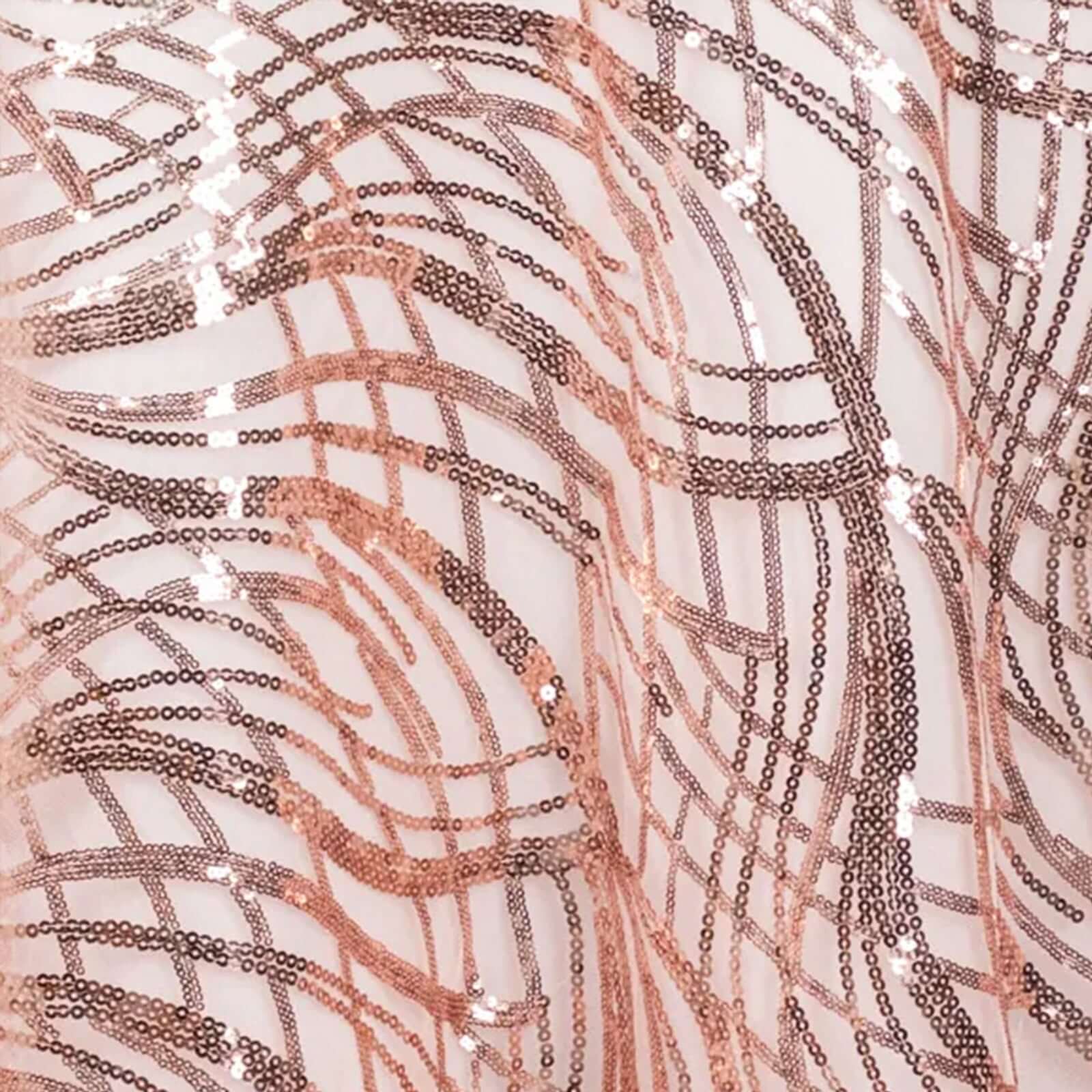 Sparkly Rose Gold Sequin Embroidered Mesh Rectangle Tablecloth (90x156) for Special Events