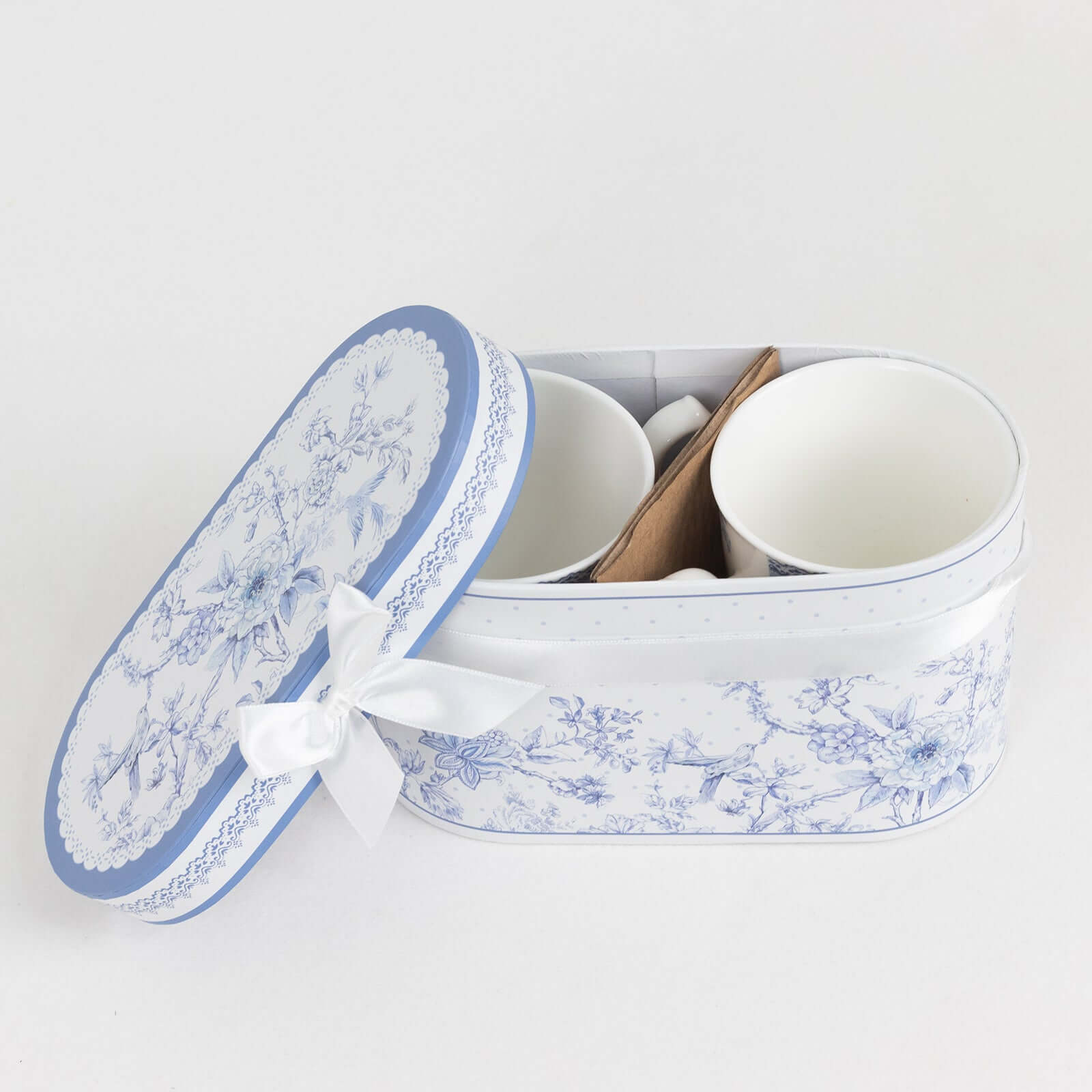 Hot Deal! 2-Pack White & Blue French Toile Porcelain Tea Cups Bridal Shower Gift Set in Keepsake Box