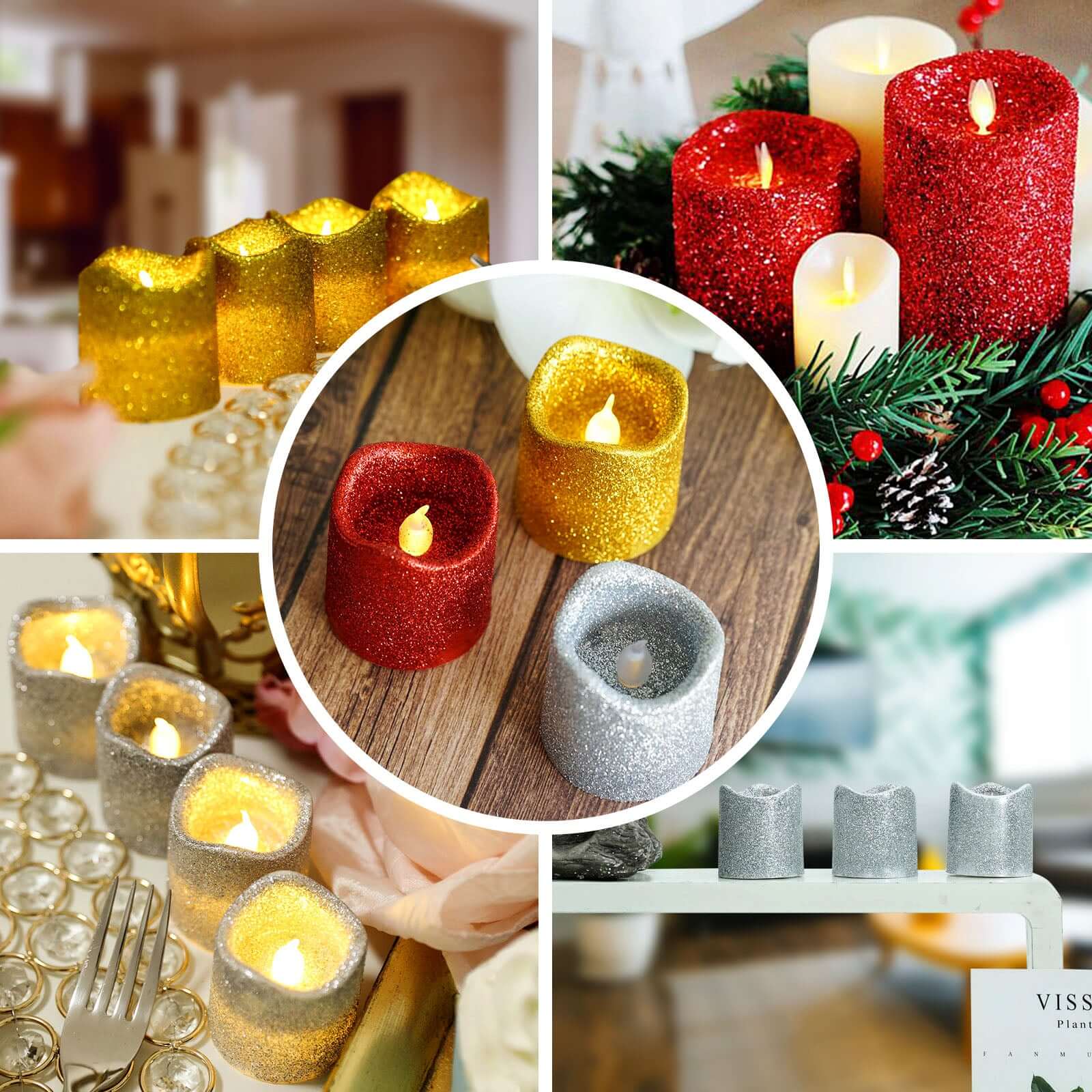 Hot Sale! 12-Piece Reusable Flameless LED Votive Candles with Glittered Gold Design, Battery Operated