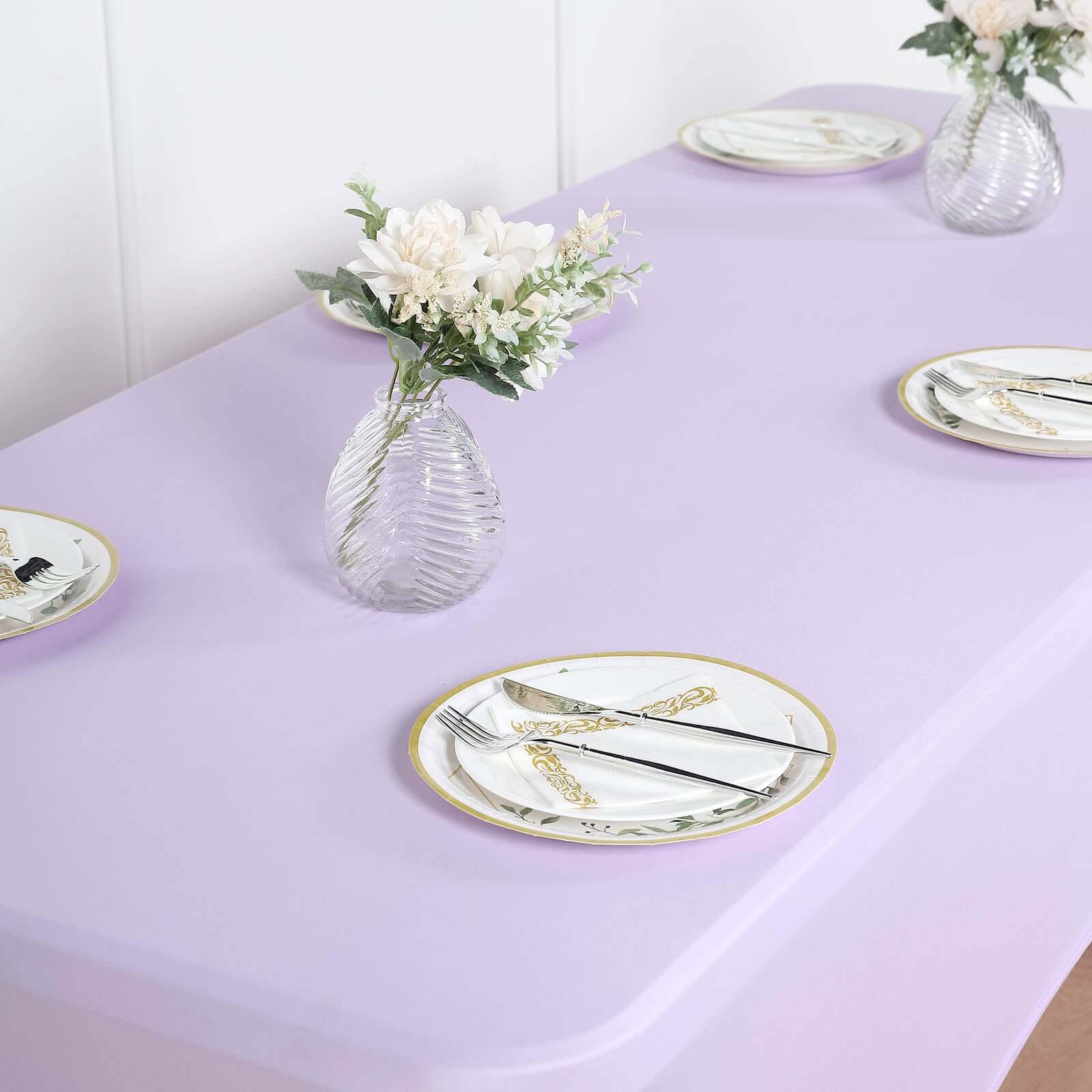 Durable 6ft Lavender Lilac Spandex Stretch Rectangle Tablecloth for Events