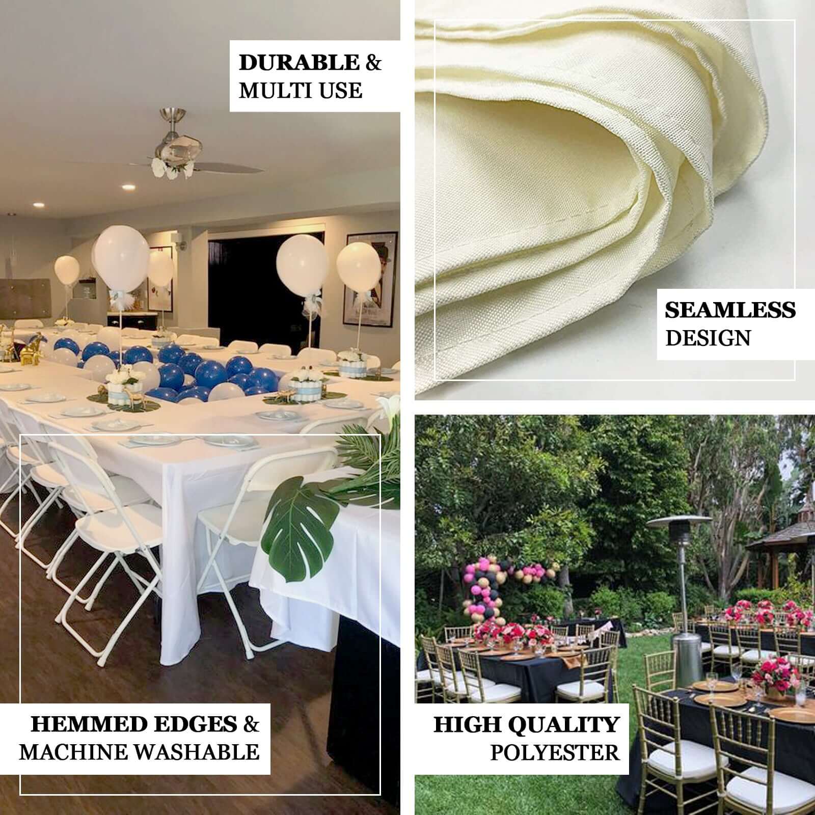 White 90x156 Polyester Rectangle Tablecloth with Rounded Corners for Elegant Events