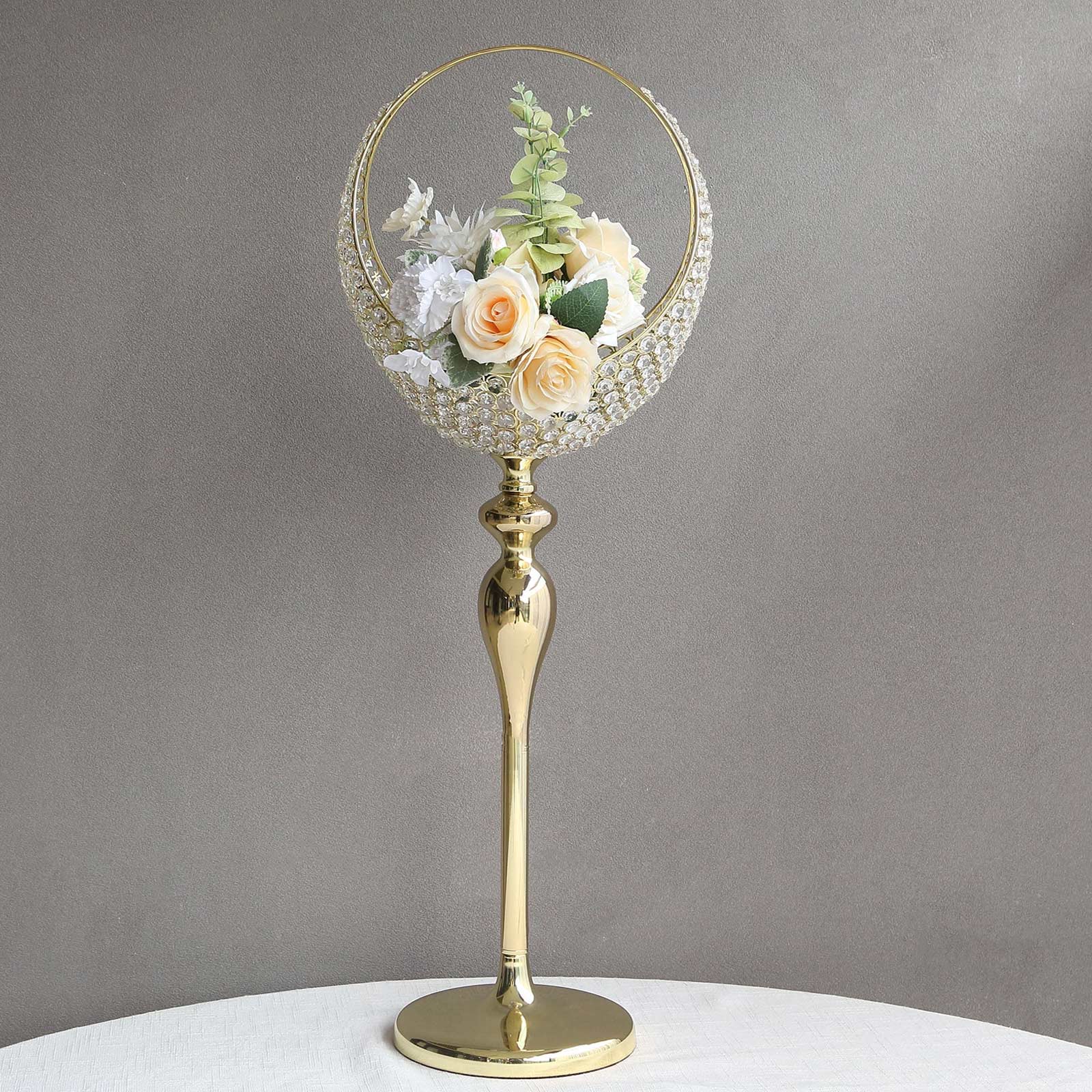3ft Tall Gold Metal Crystal Beaded Candle Holder Stand - Ideal Wedding Flower Centerpiece