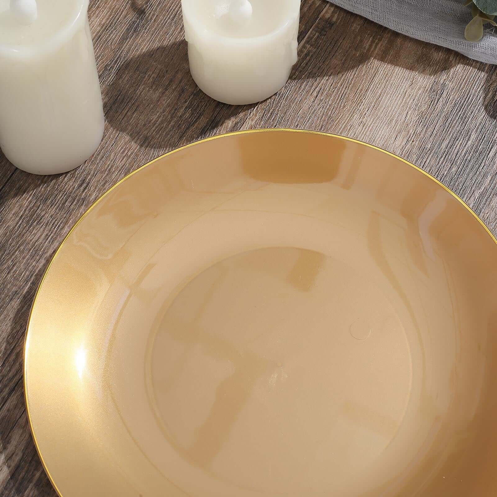 10-Pack Gold Rim 8" Disposable Plastic Dessert Plates - Ideal for Special Occasions