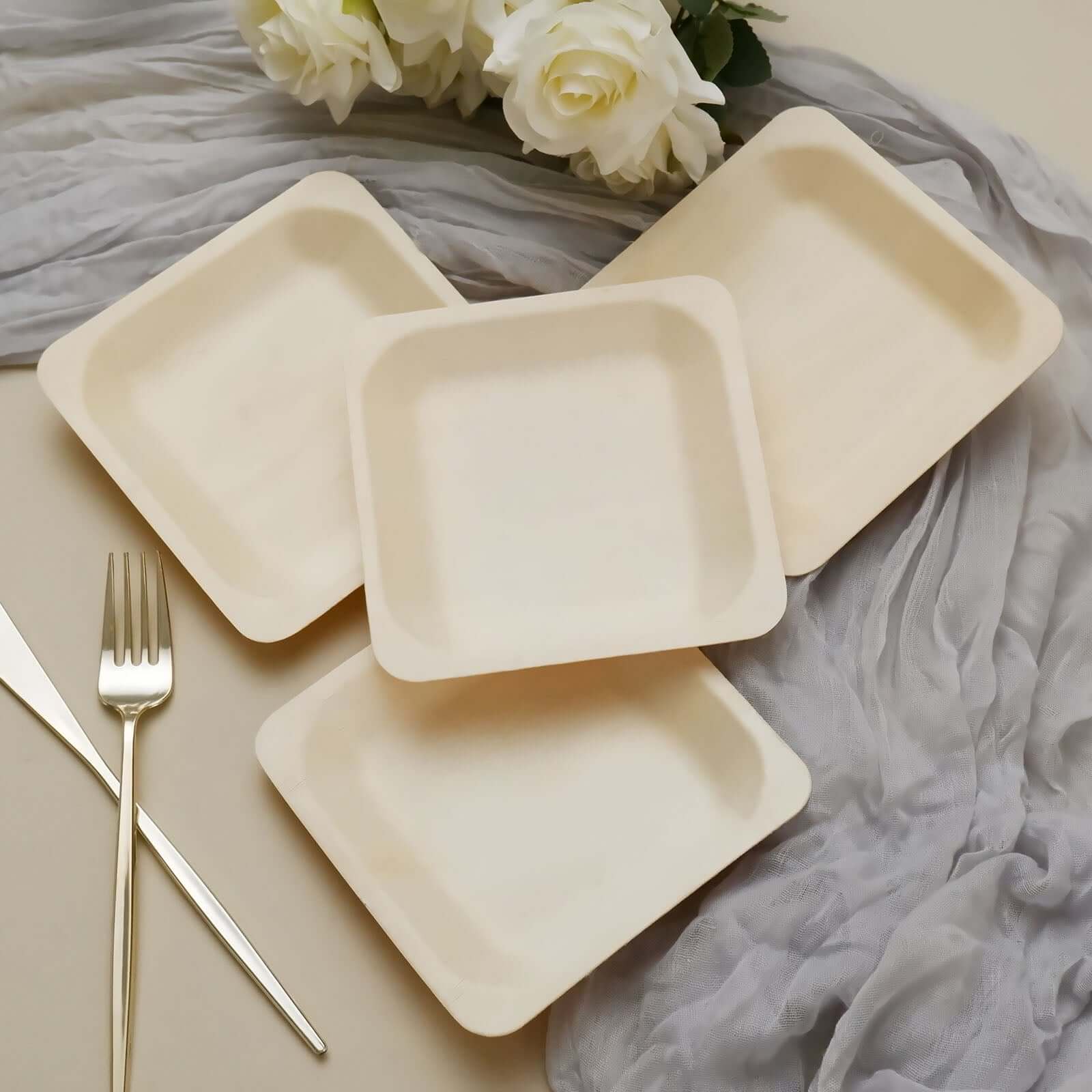 25-Piece Set of 6-Inch Square Eco-Friendly Birchwood Dessert and Appetizer Plates