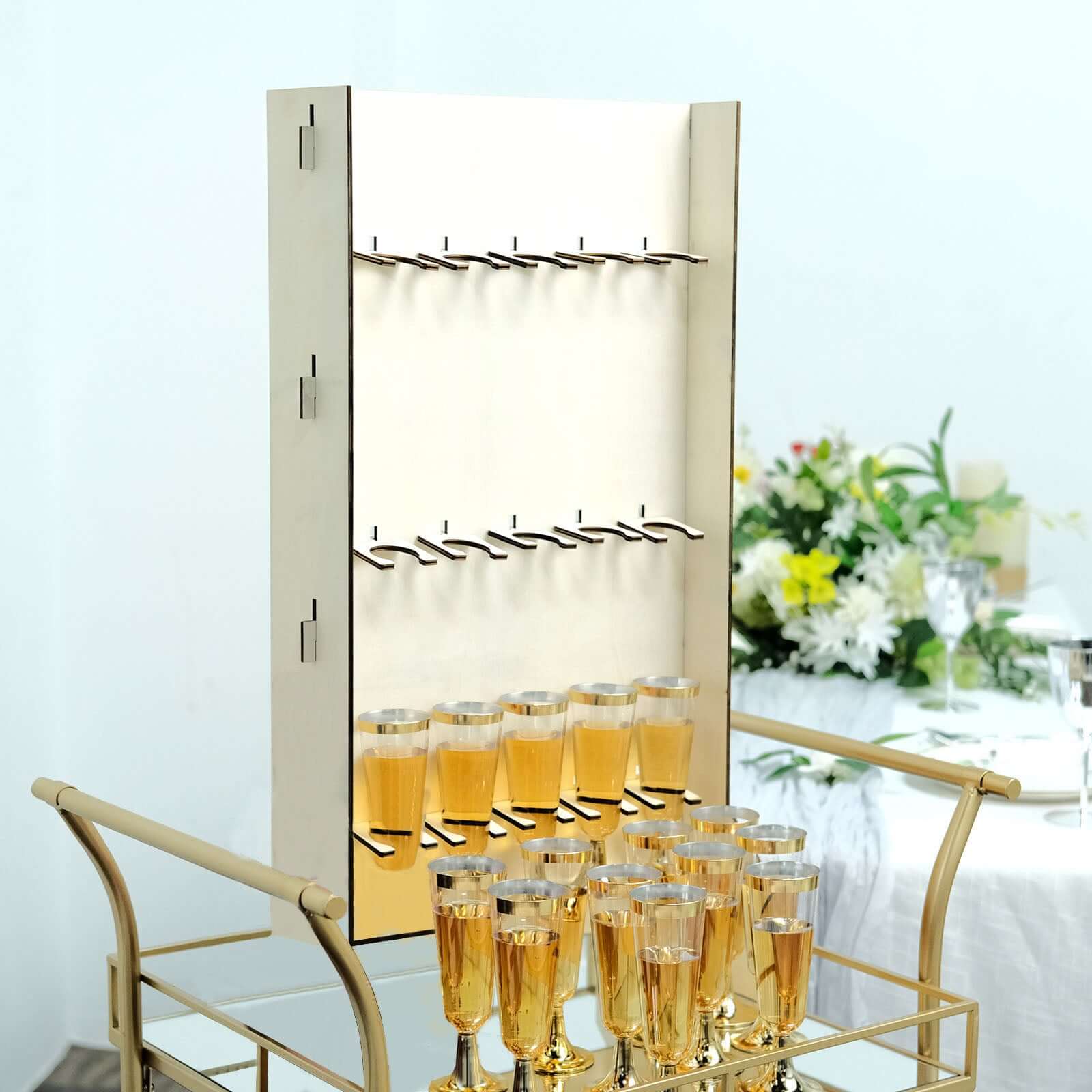 White 3-Tier Wooden Rectangle Floor Standing Champagne Glass Holder for Rustic Events
