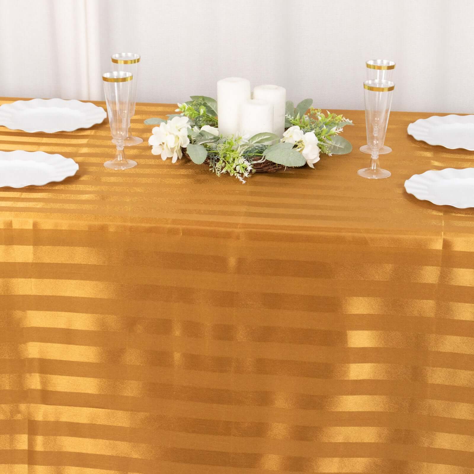 Exclusive Gold Satin Striped 90x132 Rectangular Seamless Tablecloth