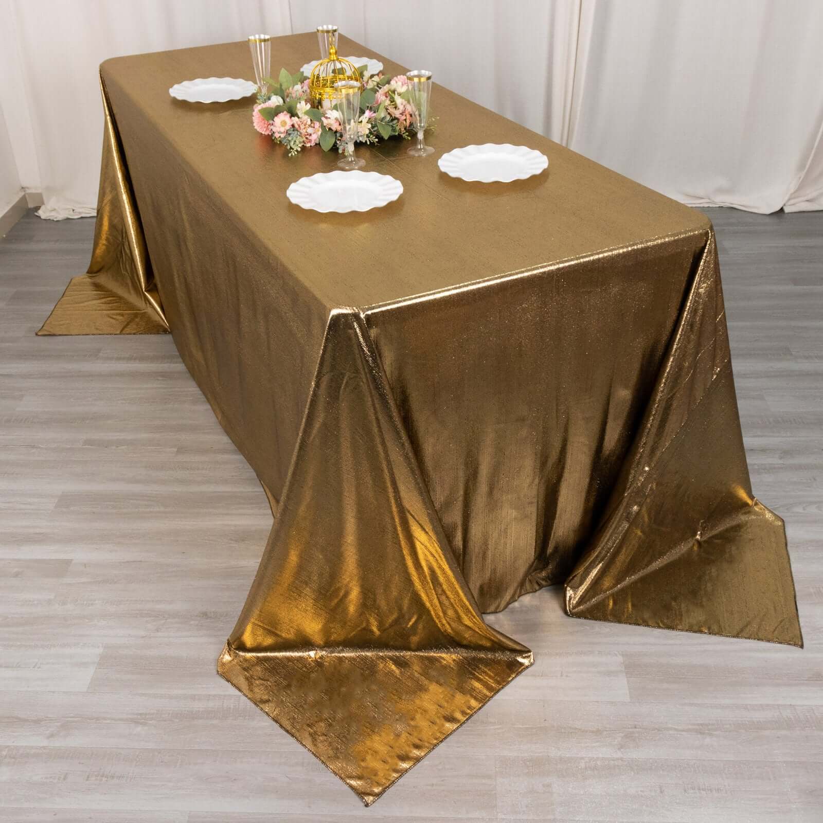Shimmering Antique Gold Sequin Dots Polyester Wrinkle-Free Rectangle Tablecloth 90x132