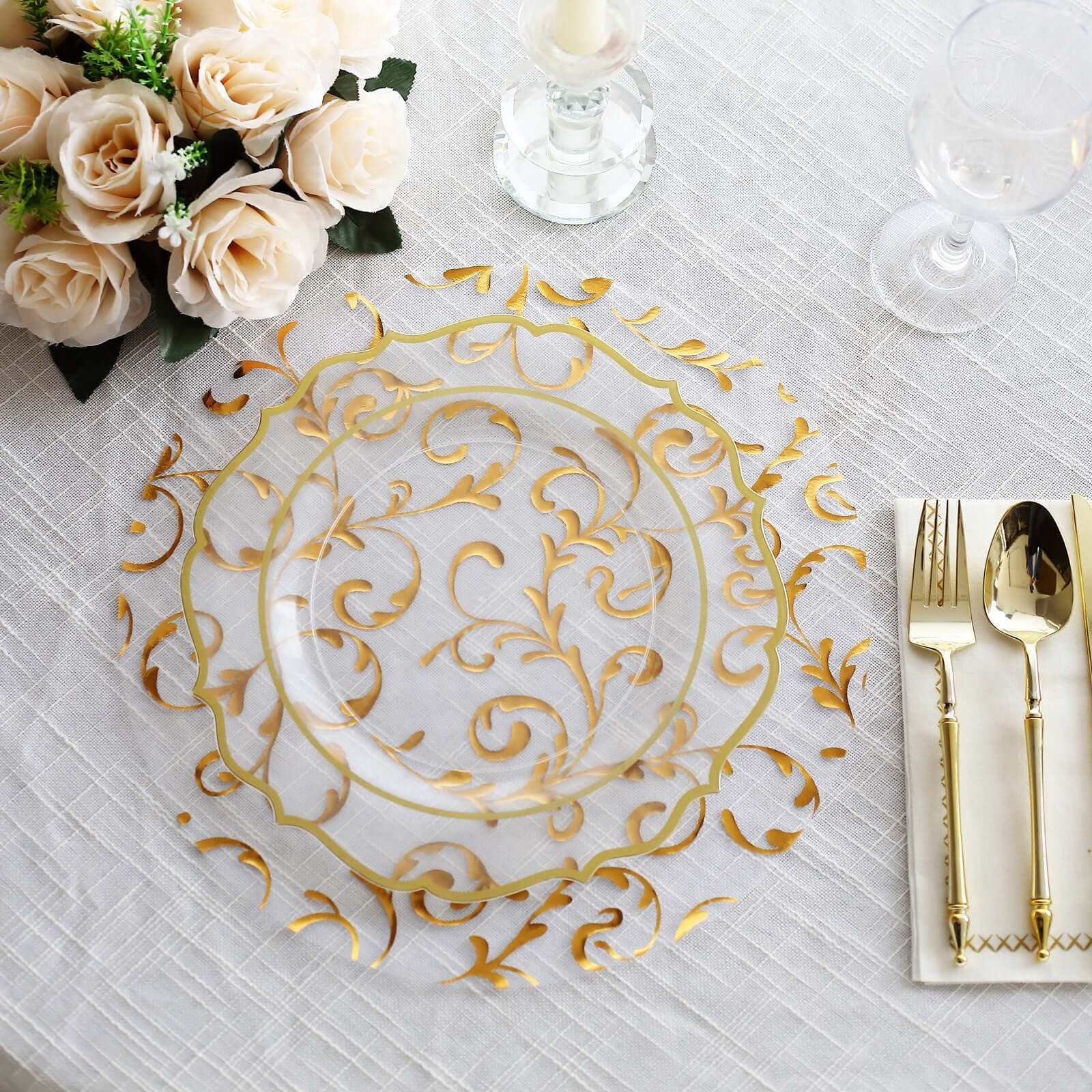 Hot Deal! 10-Pack Metallic Gold Round Organza Disposable Table Placemats with Embossed Foil Flower Design