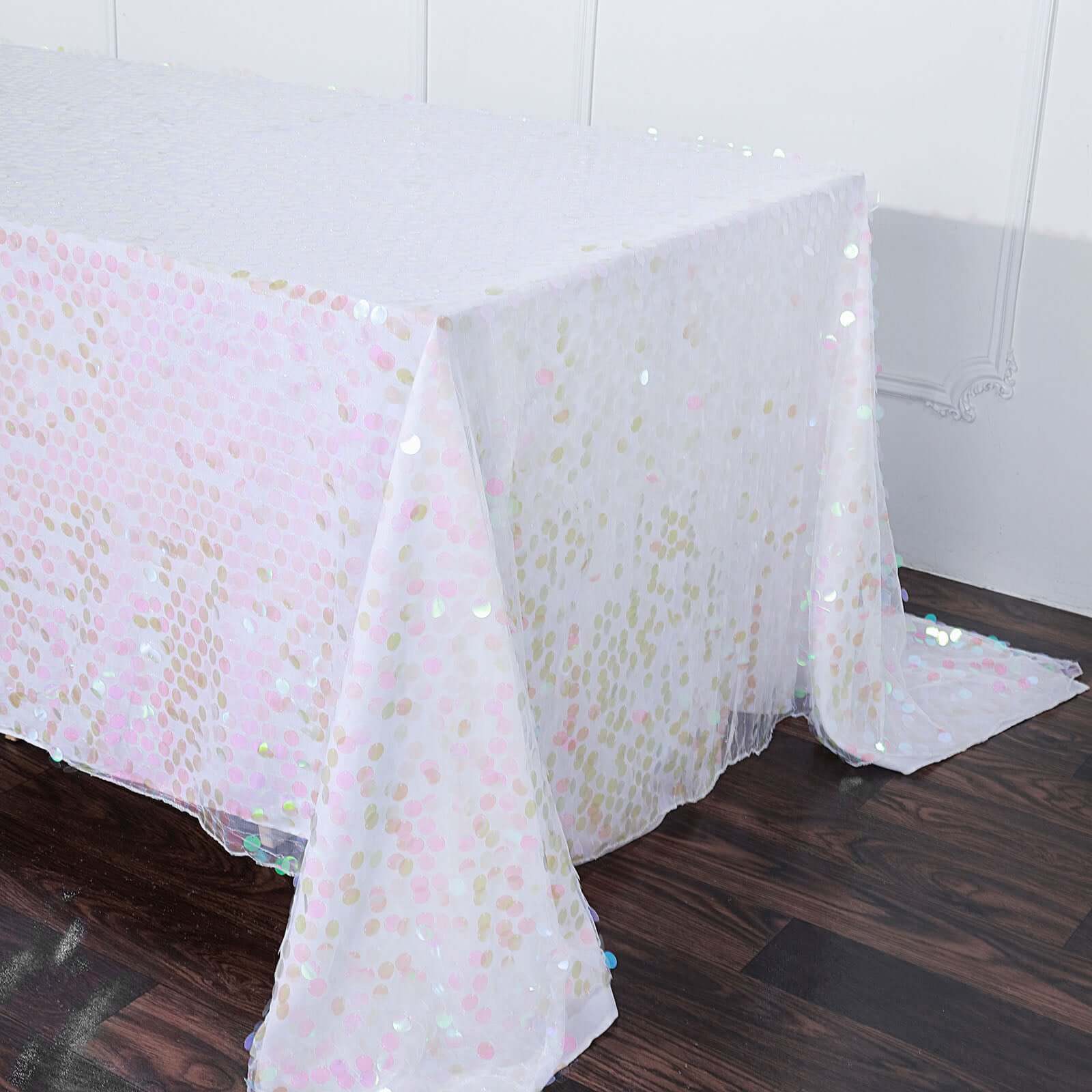 Iridescent Sequin 90x132 Rectangle Seamless Tablecloth for Big Events