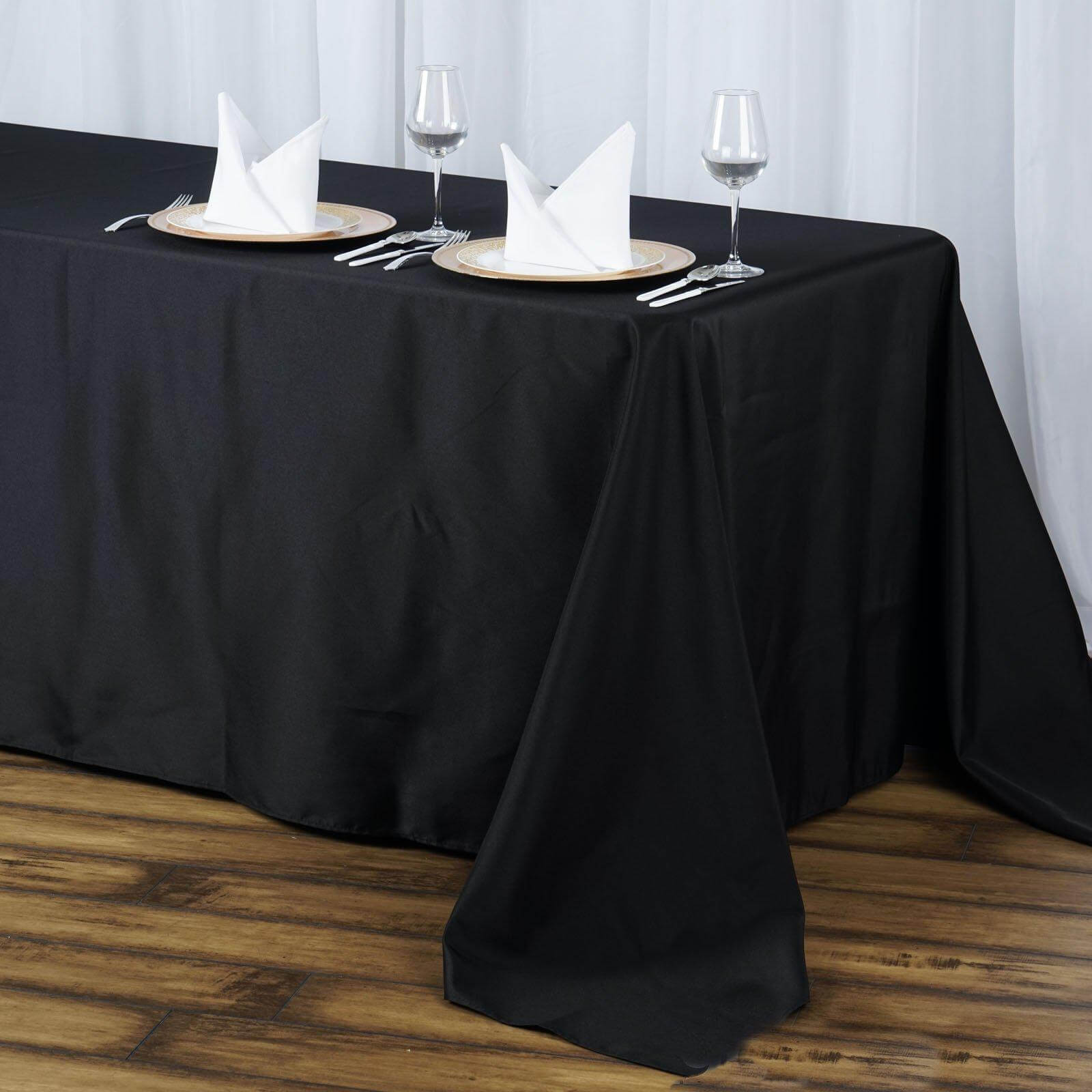 Luxury Seamless 220GSM Stain-Resistant Black Premium Polyester Rectangle Tablecloth for Special Events