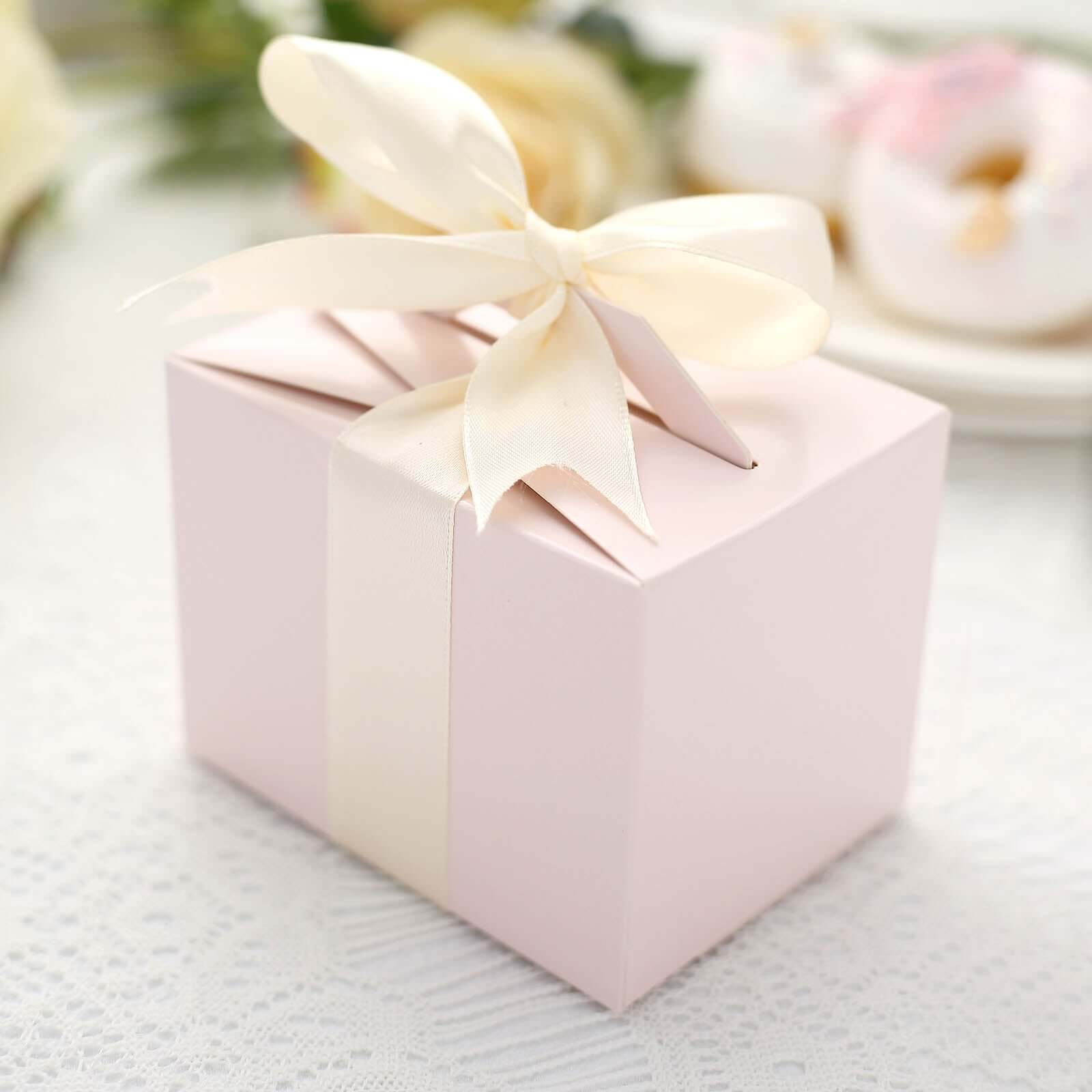 Hot Deal! 100-Pack Blush Cardstock Tote Party Favor Candy Gift Boxes, 4x3x3 Size