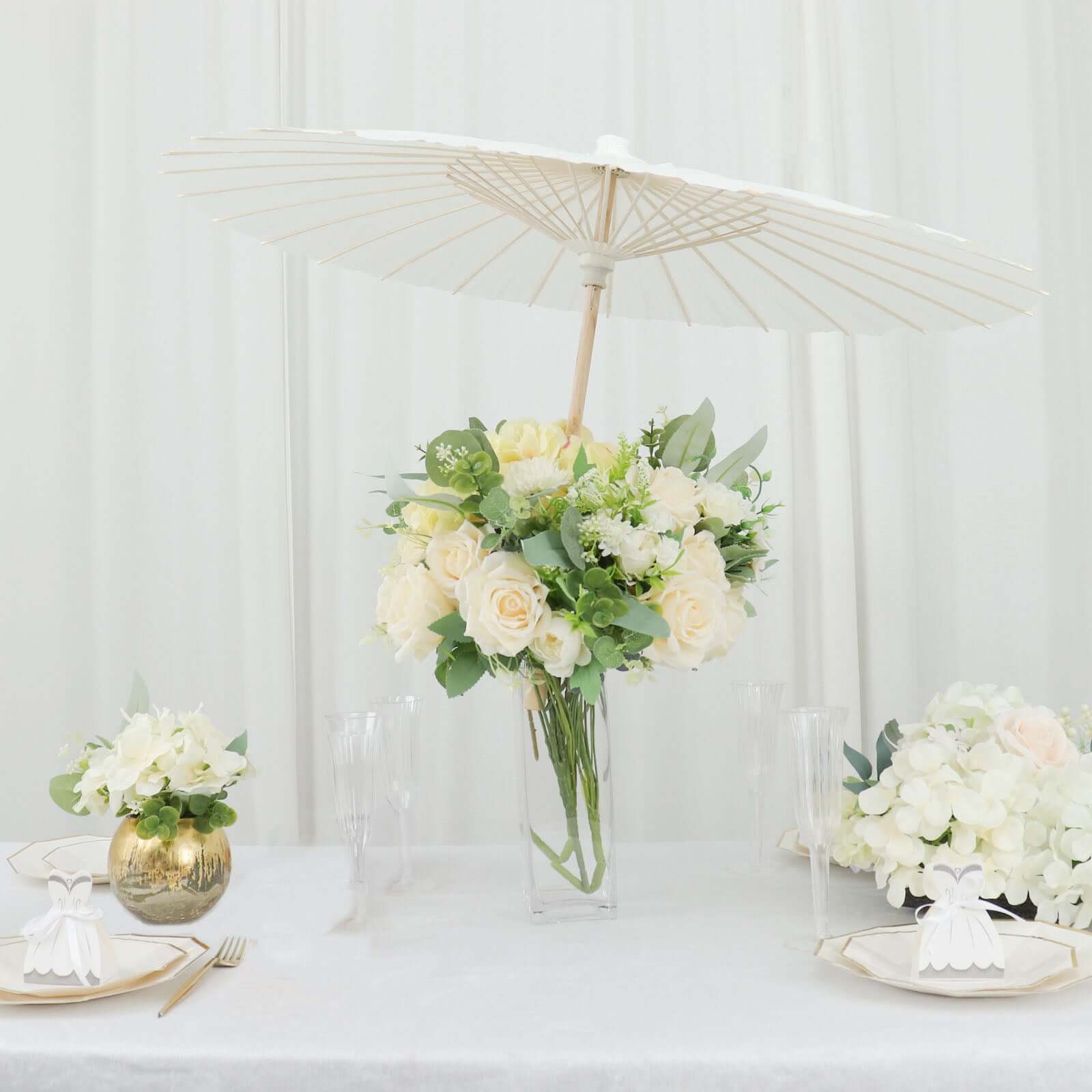 Hot Deal! 2-Pack White Paper and Bamboo Parasol Umbrellas Ideal for Bridal Shower Photos and Table Decor