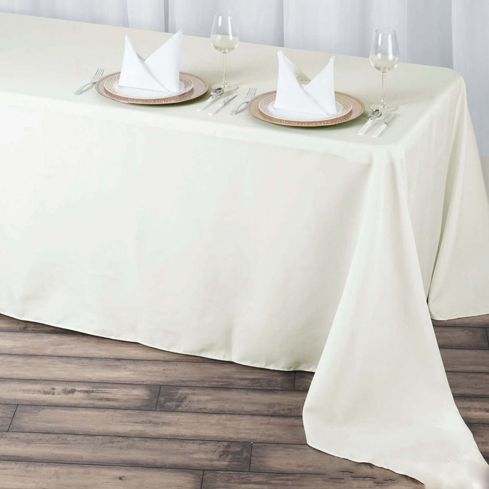 Hot Deal! Seamless 220GSM Ivory Premium Polyester 90x156 Rectangle Stain-Resistant Tablecloth