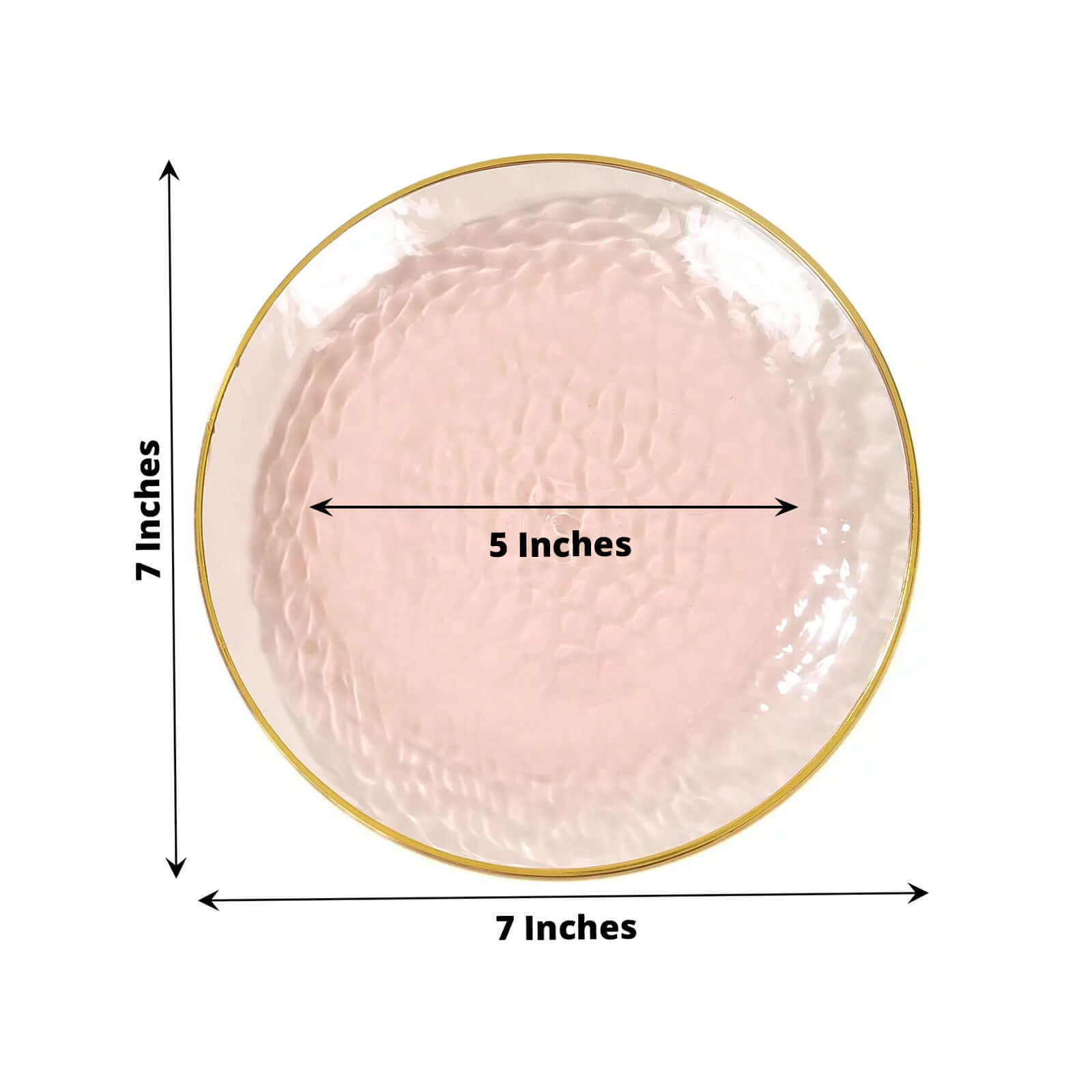 10-Pack Transparent Blush Hammered Plastic Round Dessert Plates with Gold Rim - Disposable & Modern