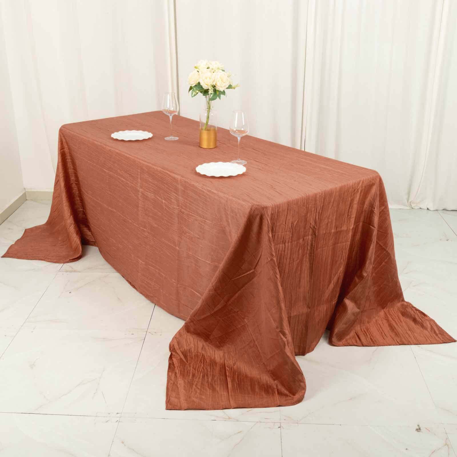 Seamless Accordion Crinkle Taffeta Tablecloth - Terracotta (Rust), 90x132