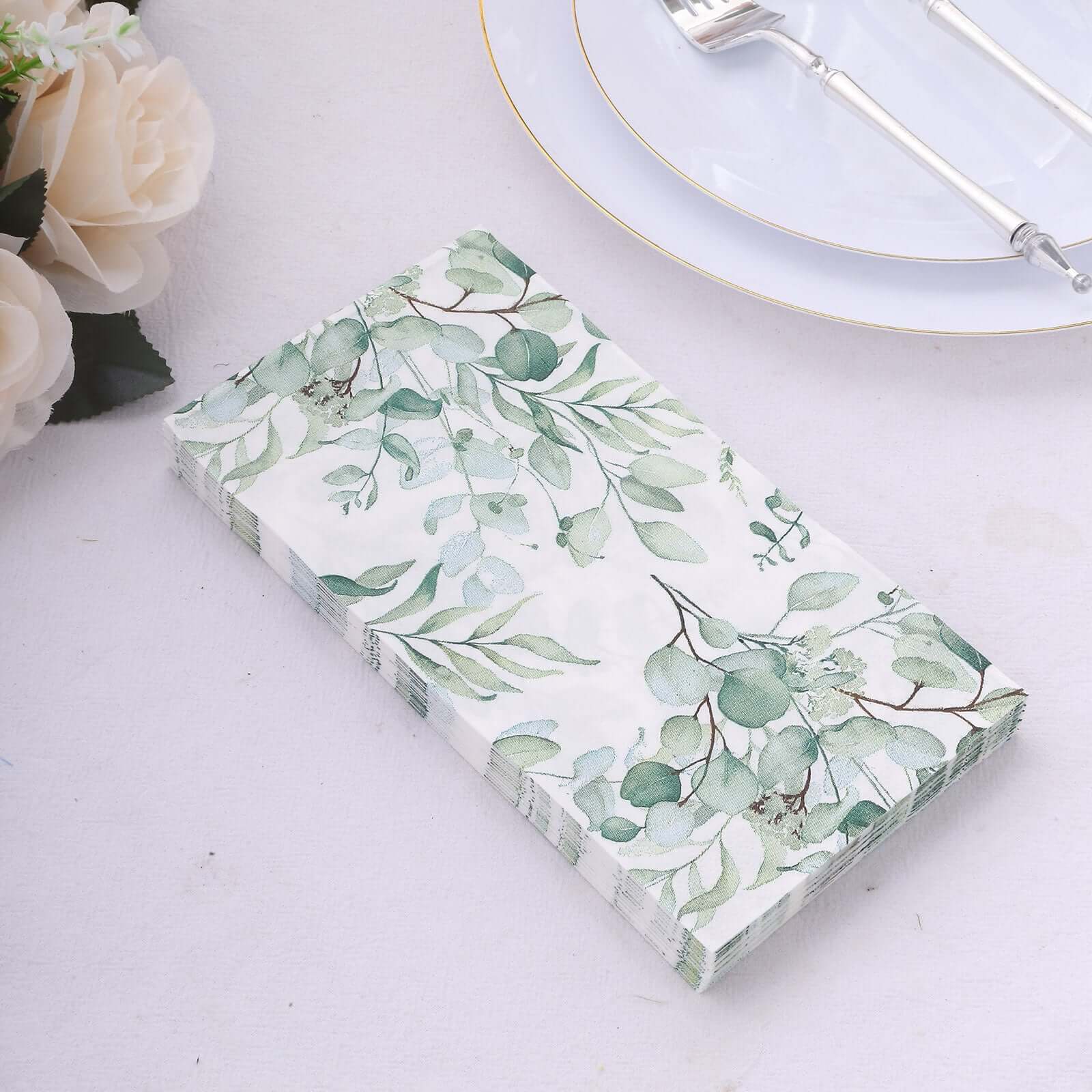 Hot! 20-Pack 2-Ply Green Paper Dinner Napkins with Eucalyptus Leaf Print - Stylish Boho Napkins for Events