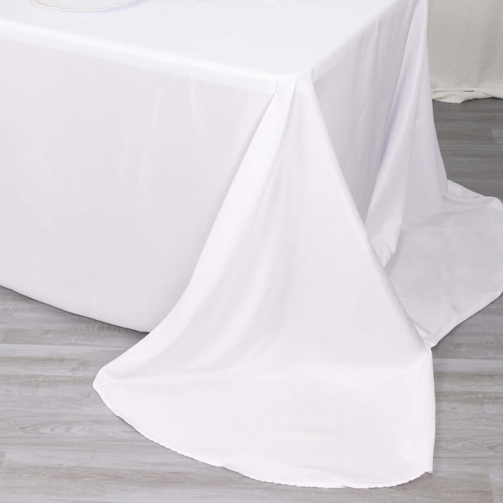 White 90x156 Polyester Rectangle Tablecloth with Rounded Corners for Elegant Events