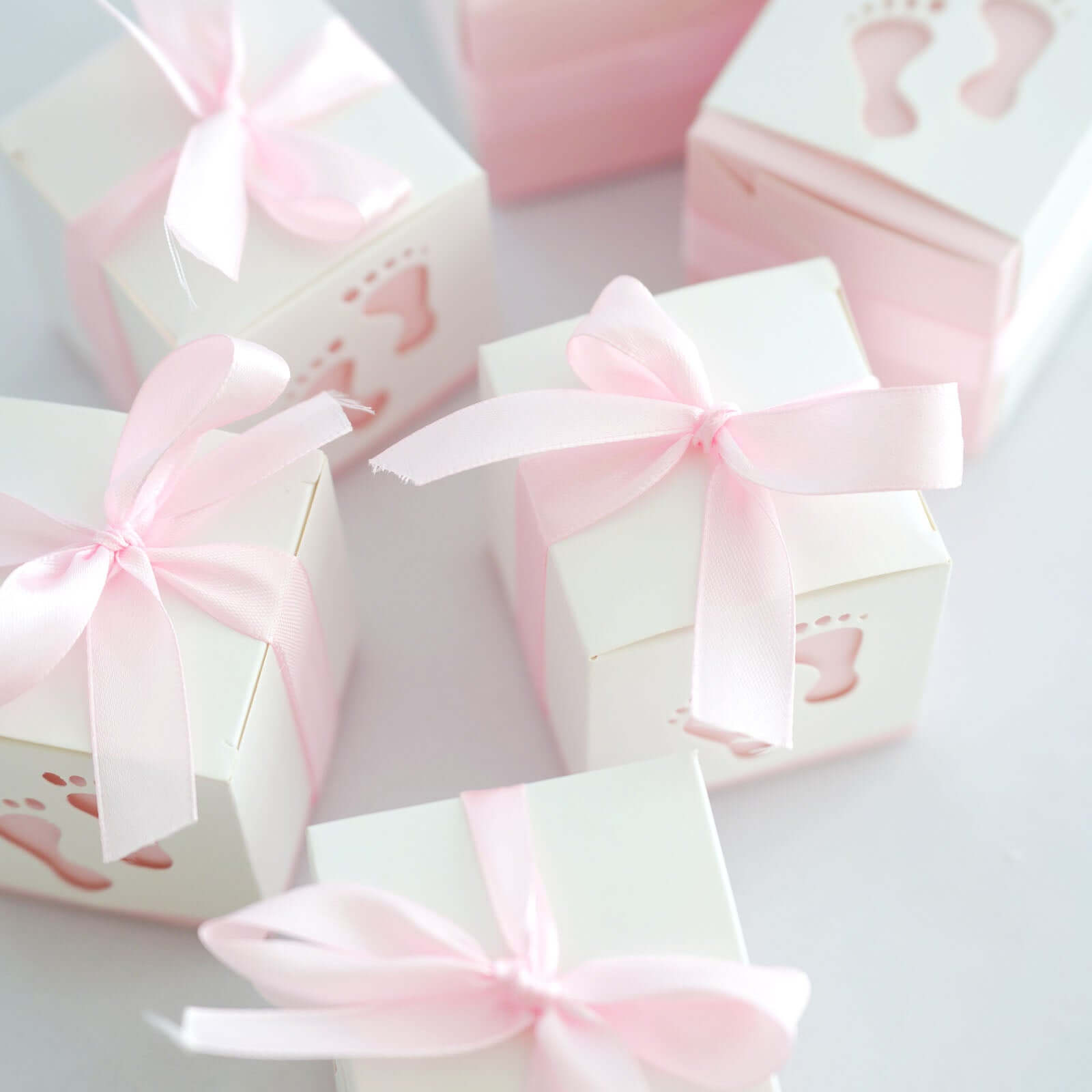 25-Piece Set of Pink Footprint Baby Shower Party Favor Candy Gift Boxes