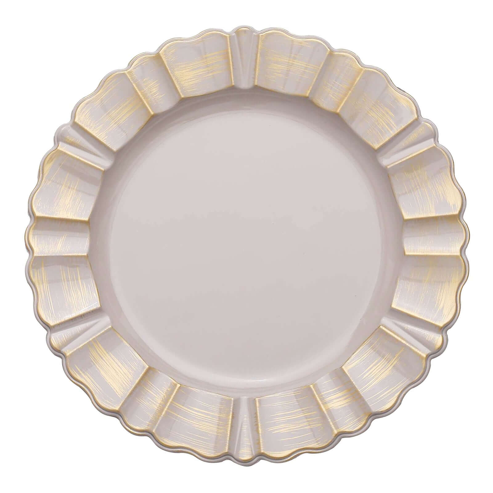 Hot Deal! 6-Pack 13-Inch Nude Taupe Acrylic Round Charger Plates with Gold Brushed Wavy Scalloped Rim for Dinner Parties