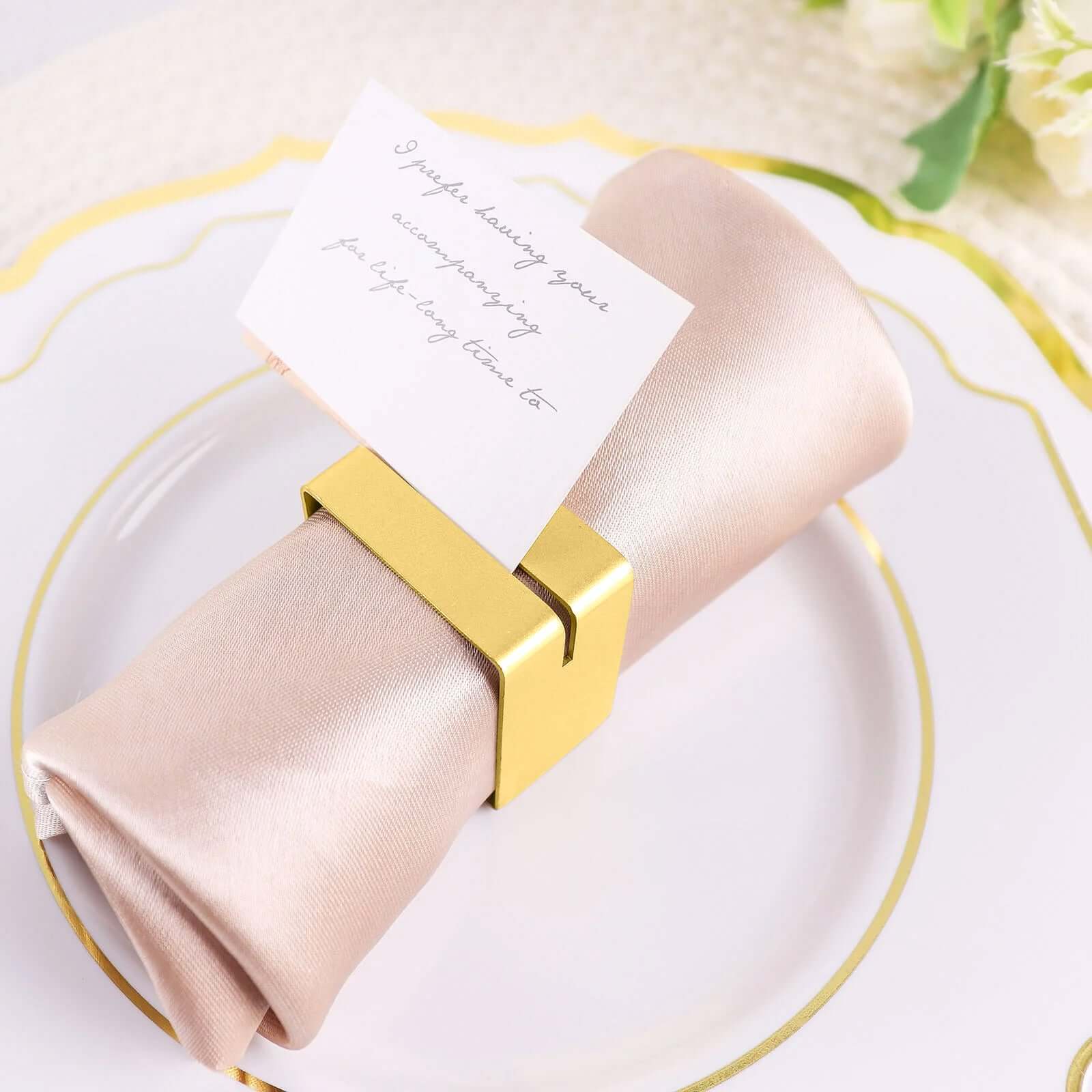 4-Pack Modern Matte Gold Metal Square Napkin Rings with Place Card Holder - Ideal for Events