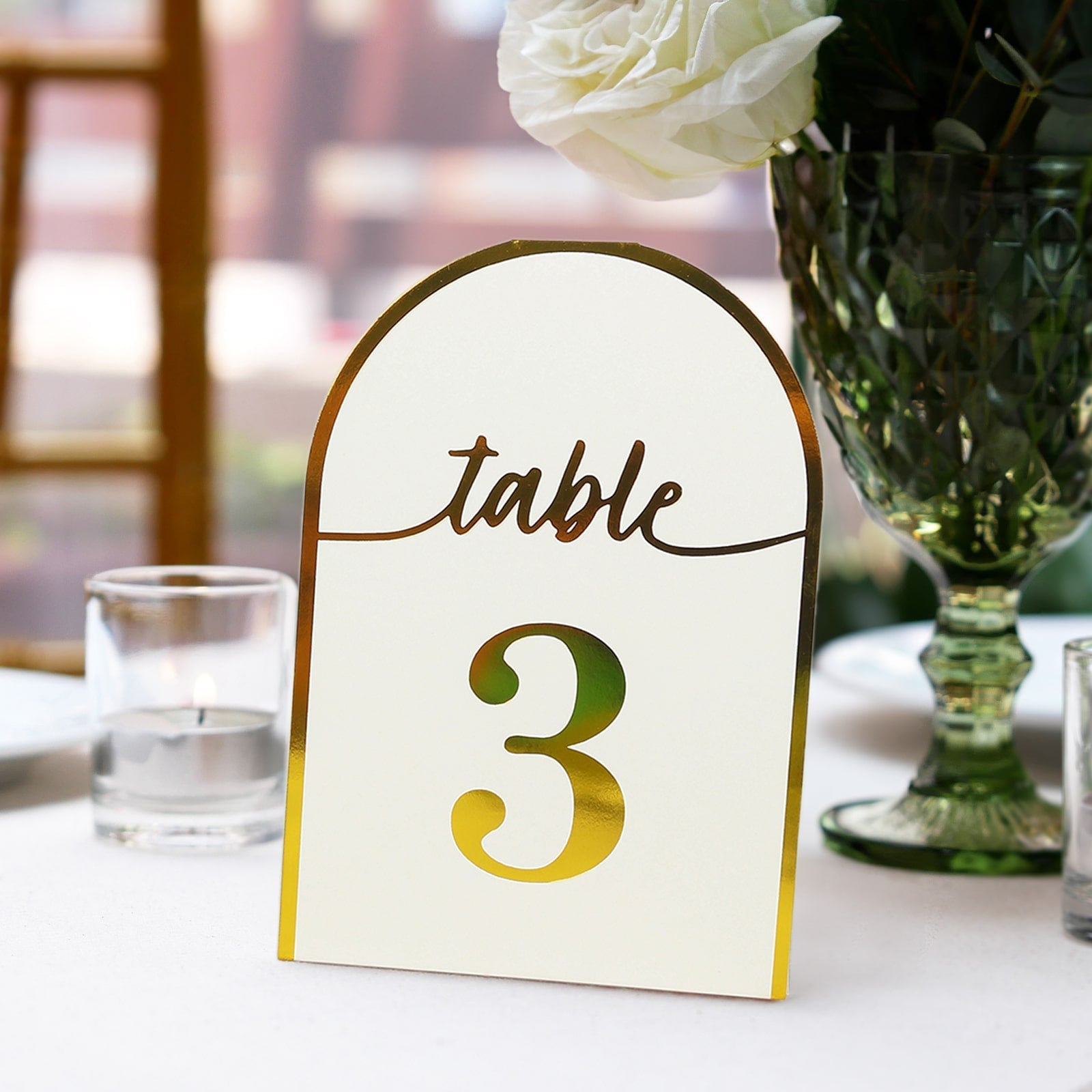 Hot Sale! 25-Piece Set of Disposable White Table Numbers with Gold Foil 1 - 25, Free Standing Double Sided