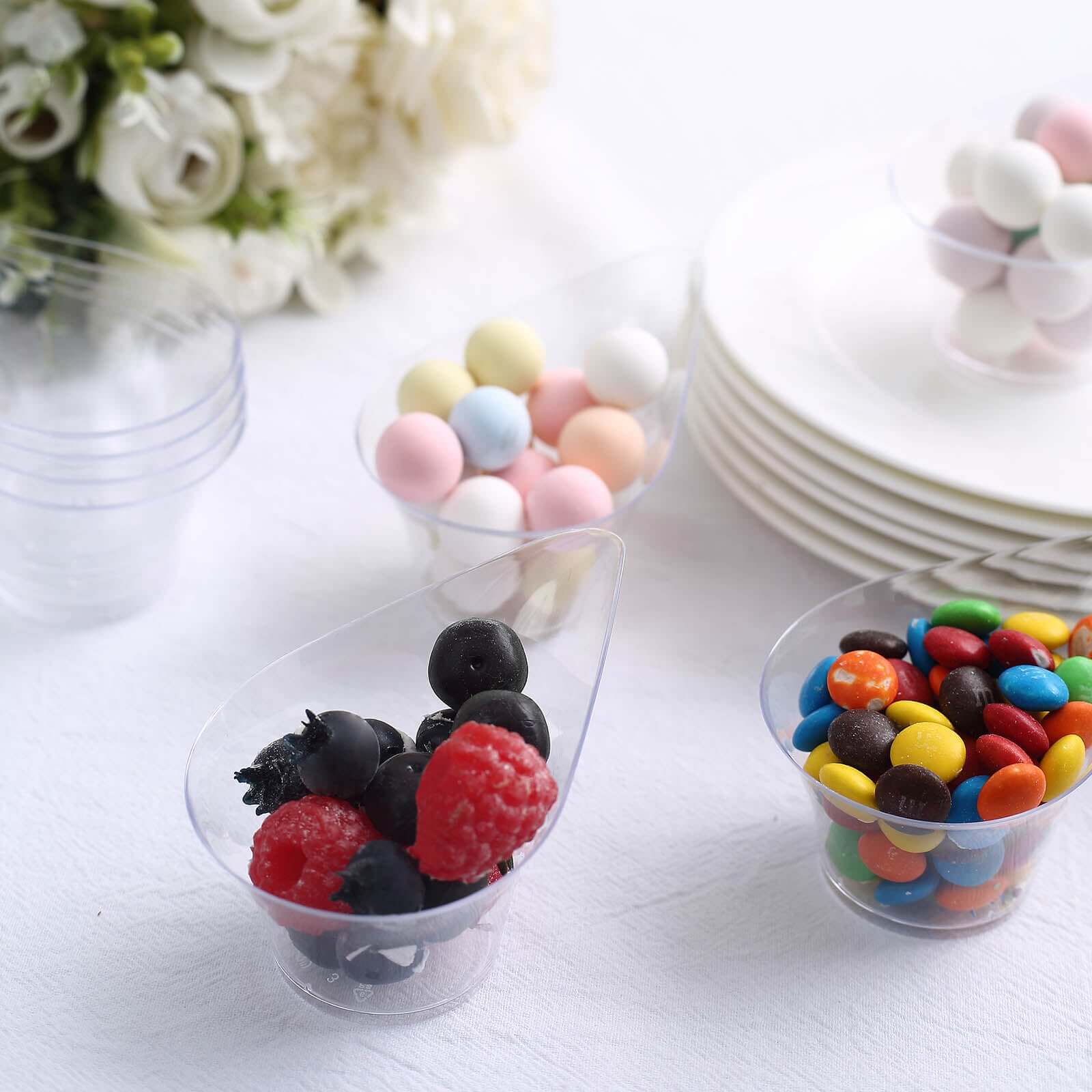 24-Pack Clear Plastic Disposable Mini Dessert Cups with Teardrop Top for Parties - 3oz
