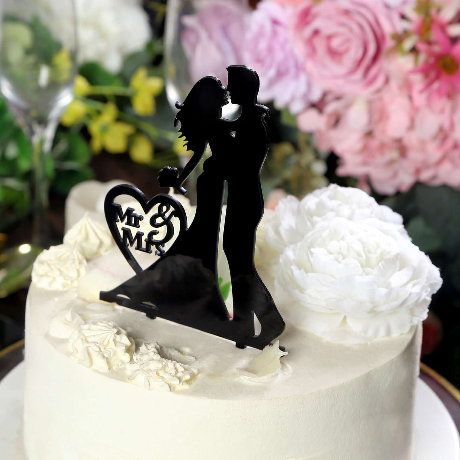 Hot Sale! Black Silhouette Mr and Mrs Acrylic Wedding Cake Toppers Set