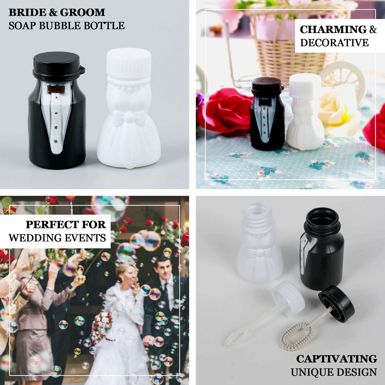 24-Pack Bride and Groom Prefilled Soap Bubble Bottles - Ideal Wedding Party Favors