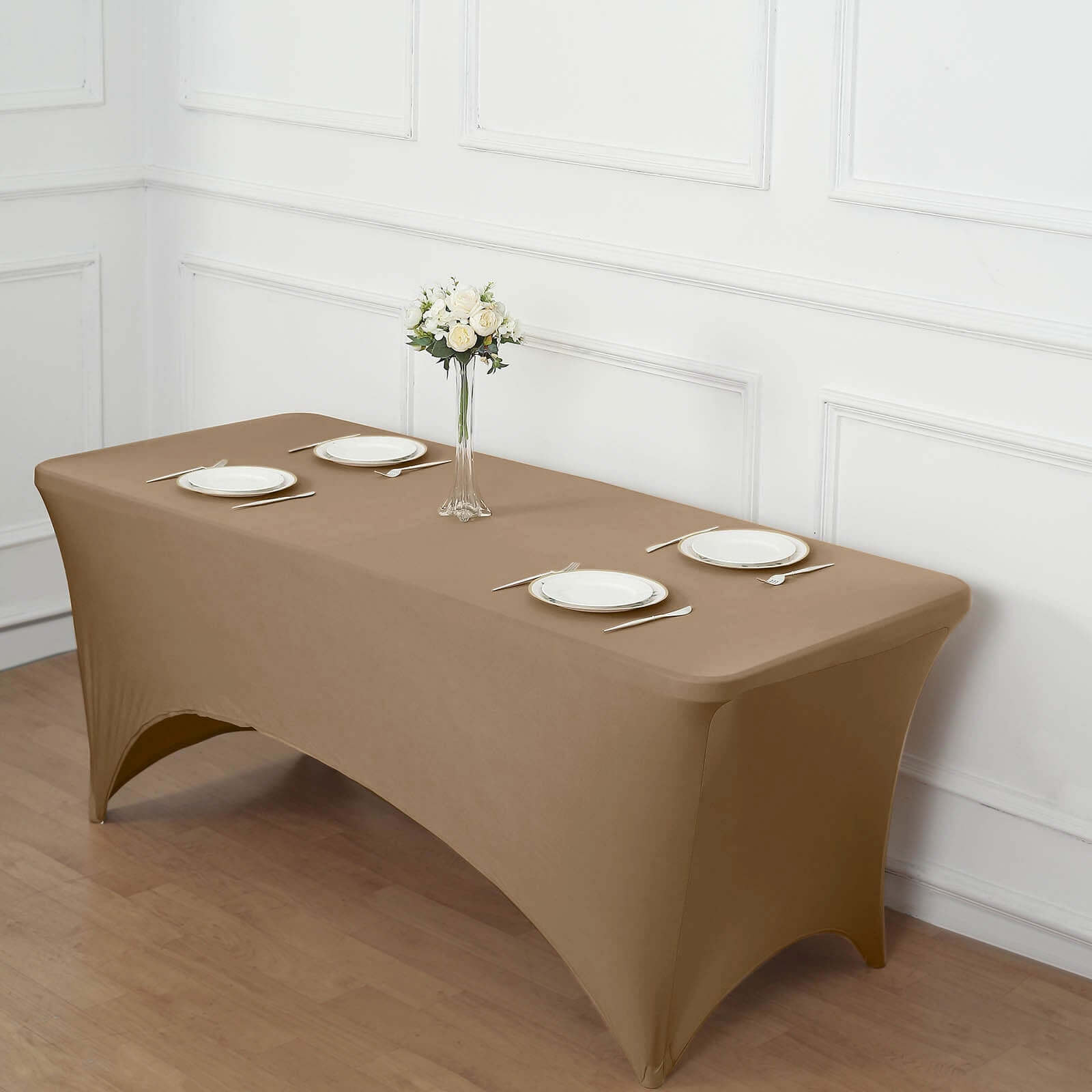 Durable Taupe Stretch Spandex Table Cover for 8ft Rectangles - Ideal Choice