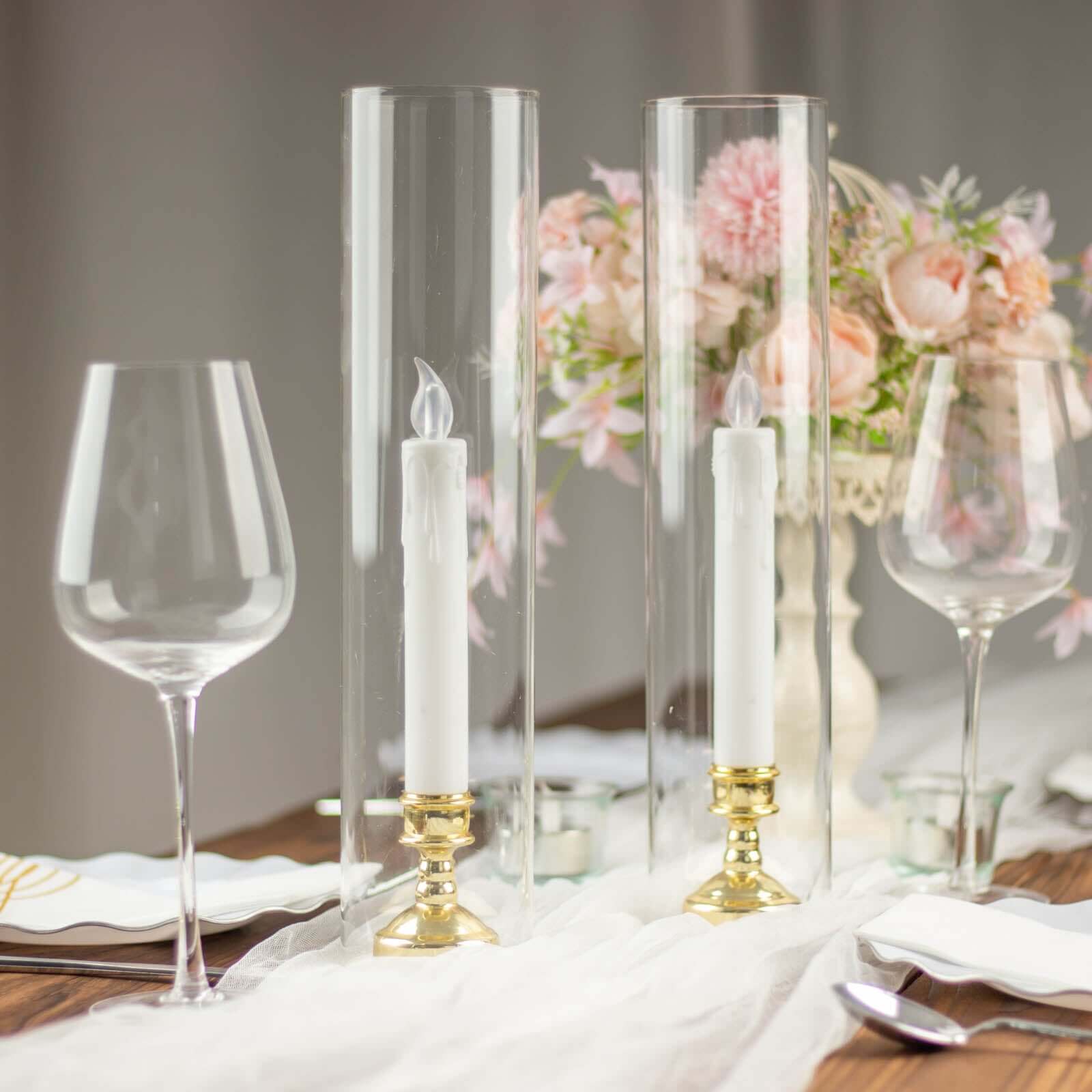 2-Pack 18-Inch Clear Glass Open-End Candelabra Shades for Stylish Table Decor