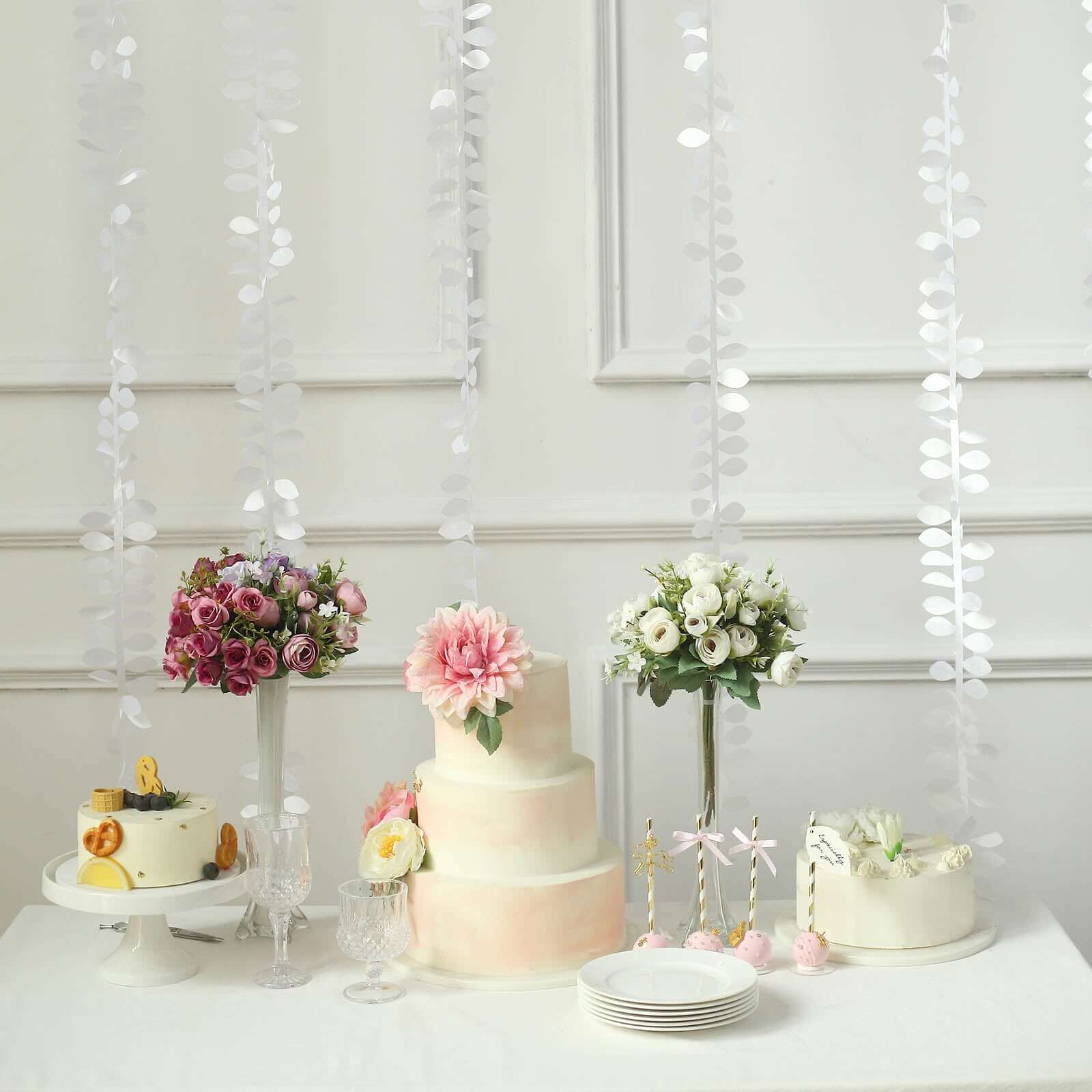 50ft White Taffeta Ribbon Sash with 4 - Leaf Petal Design, Elegant Garland for Events