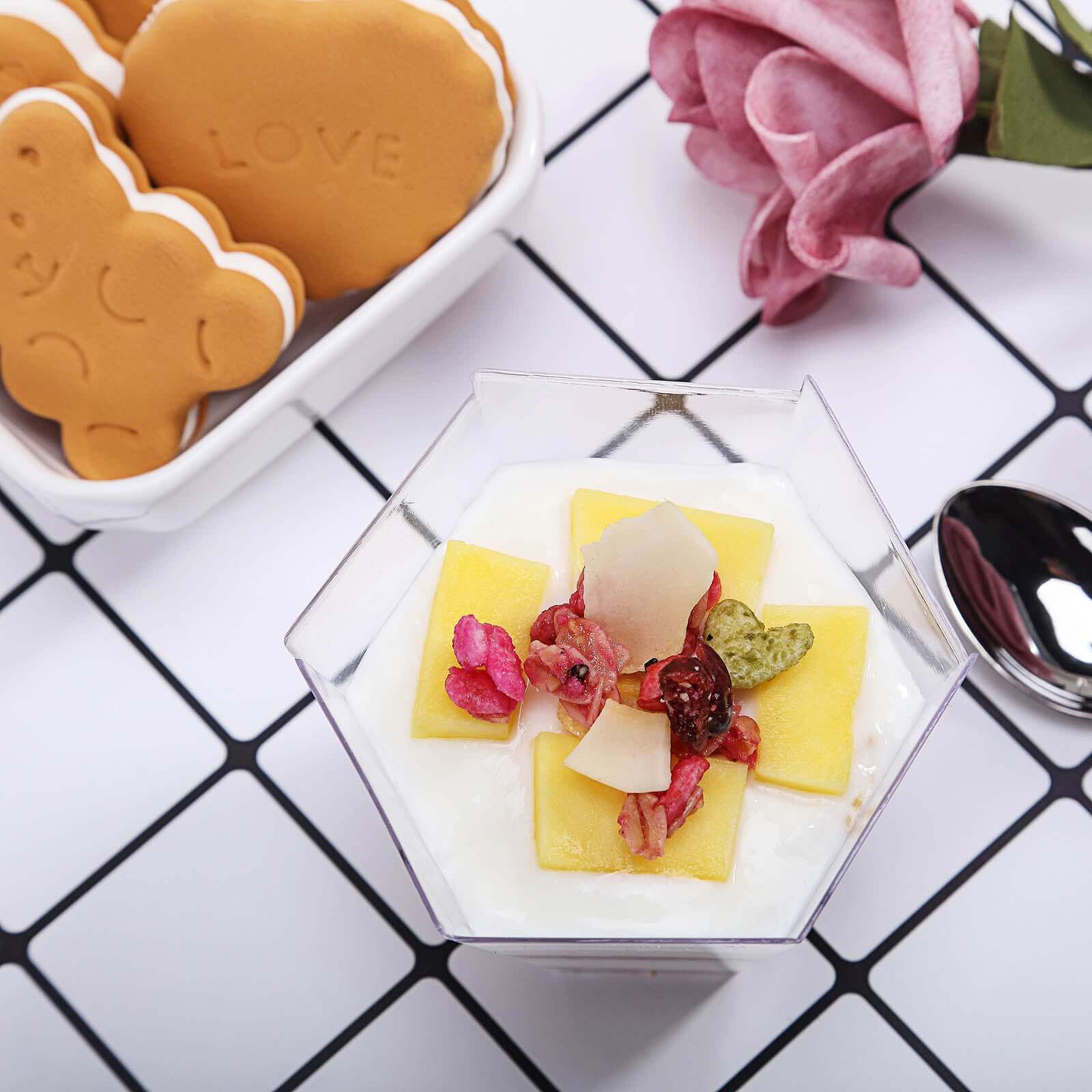 12-Piece Set of Lightweight, Disposable 3oz Clear Wavy Hexagon Plastic Dessert Cups