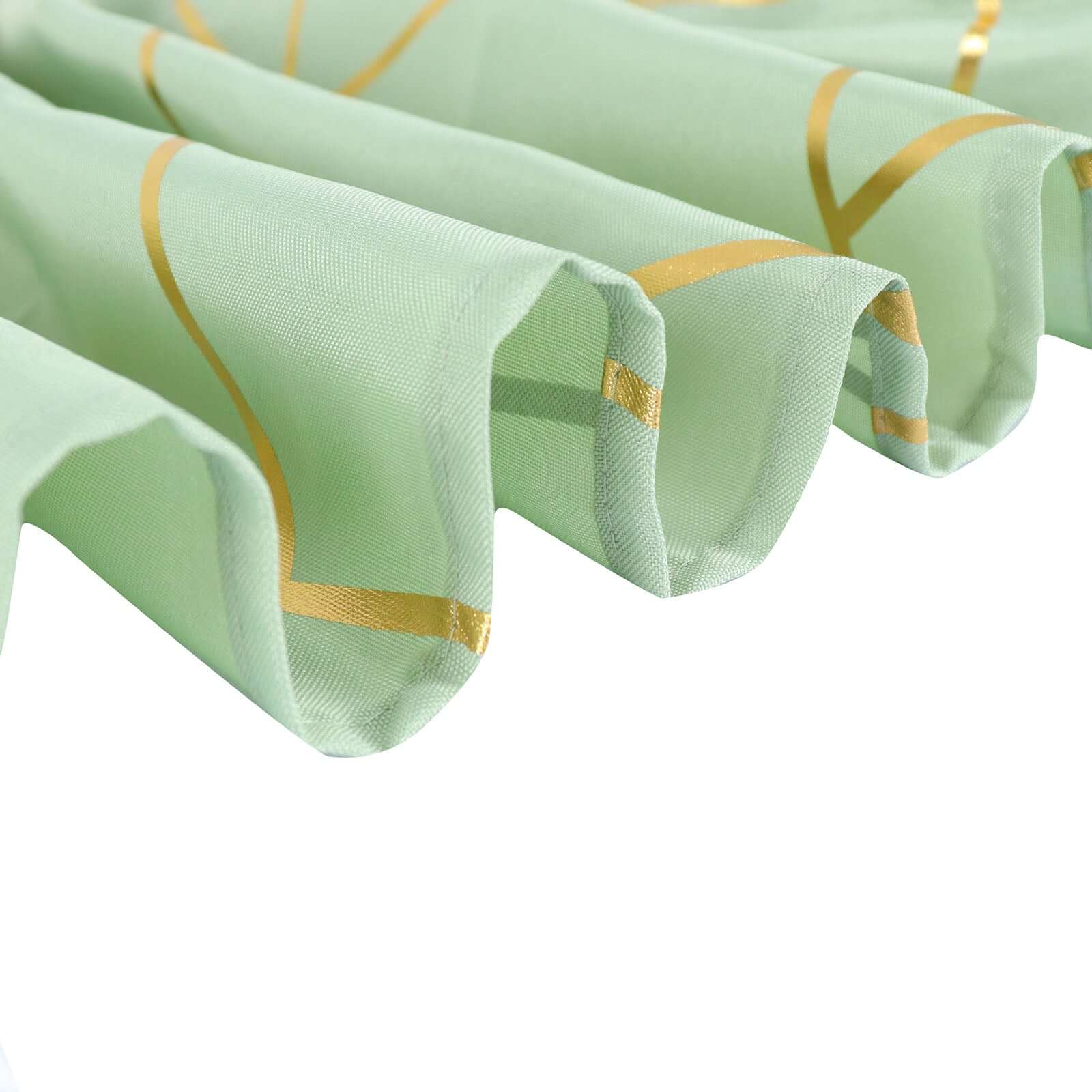 Hot! Wrinkle-Resistant Sage Green Polyester Tablecloth with Gold Foil Geometric Pattern, 90x132