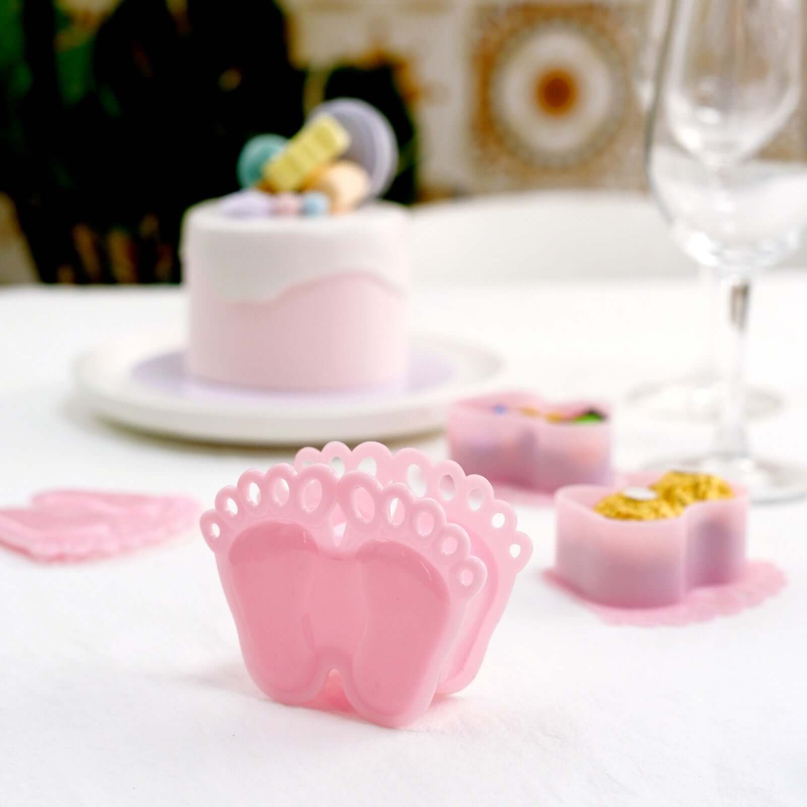 12-Pack Clear/Pink Fillable Baby Feet Style Mini Candy Containers - Ideal for Baby Shower Favors
