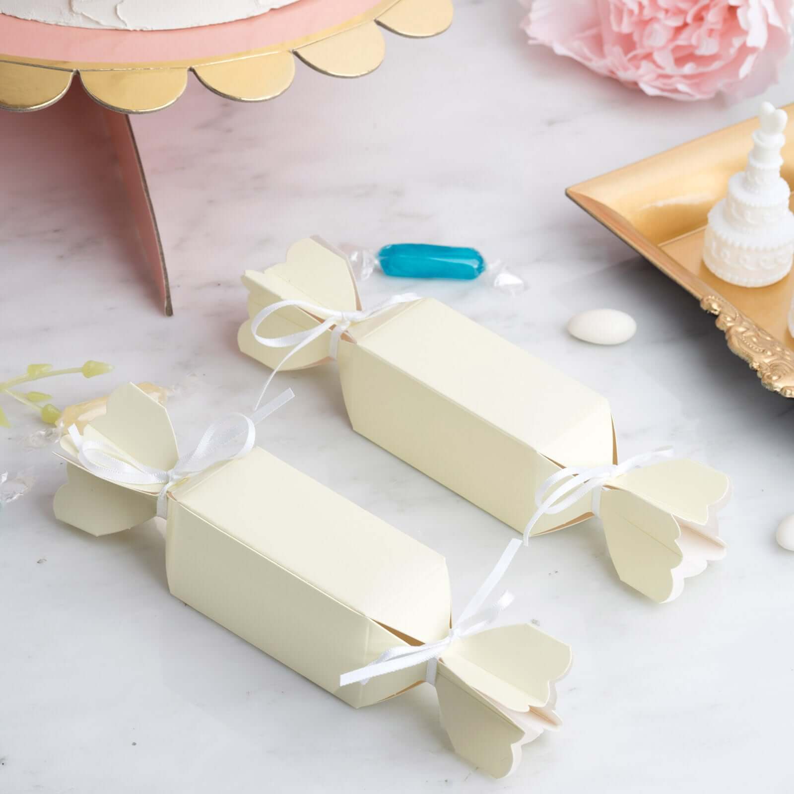 25-Pack Ivory Candy-Shaped Gift Boxes with Satin Ribbon - Clearance Sale
