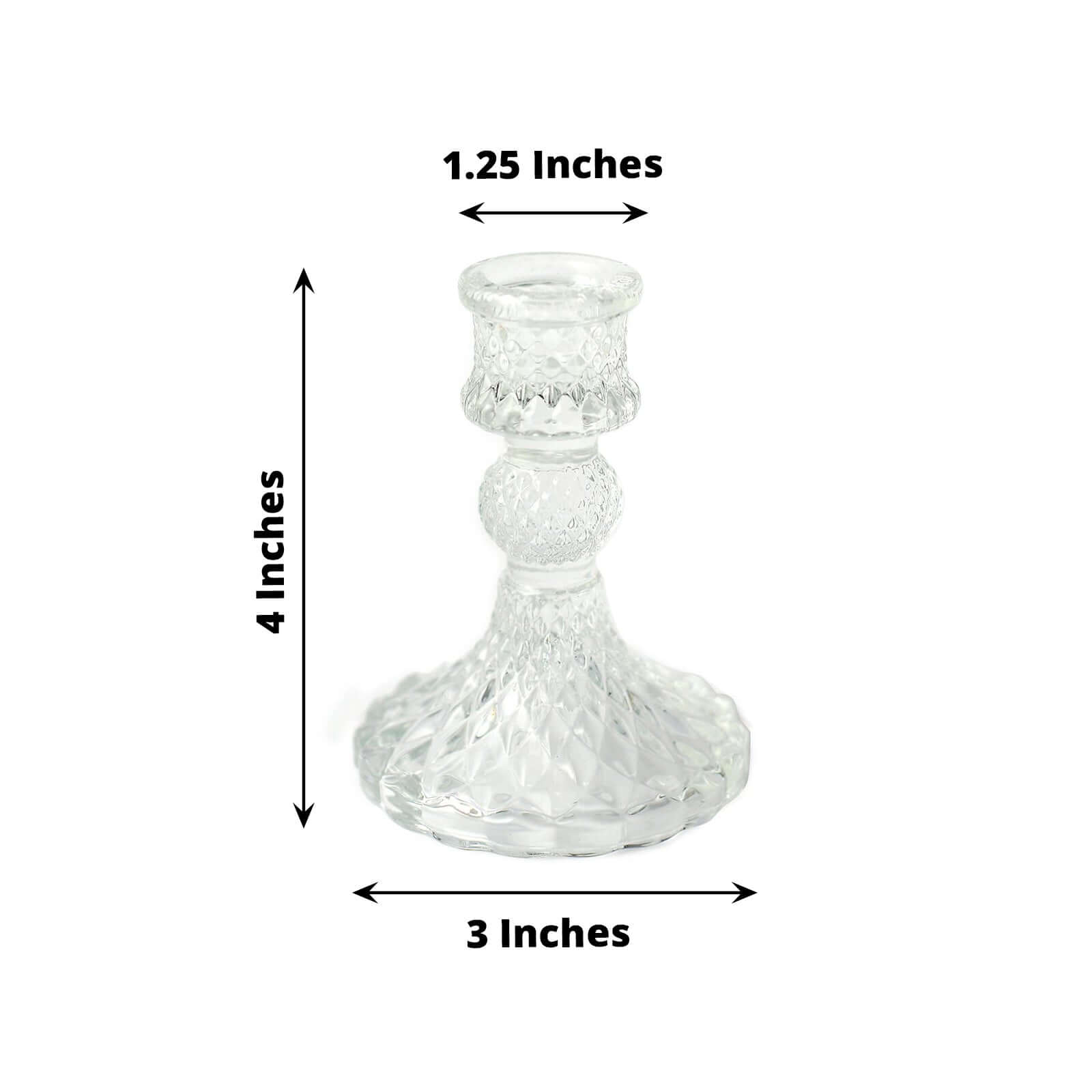 6-Piece Clear Glass Taper & Pillar Candle Holders with Diamond Pattern