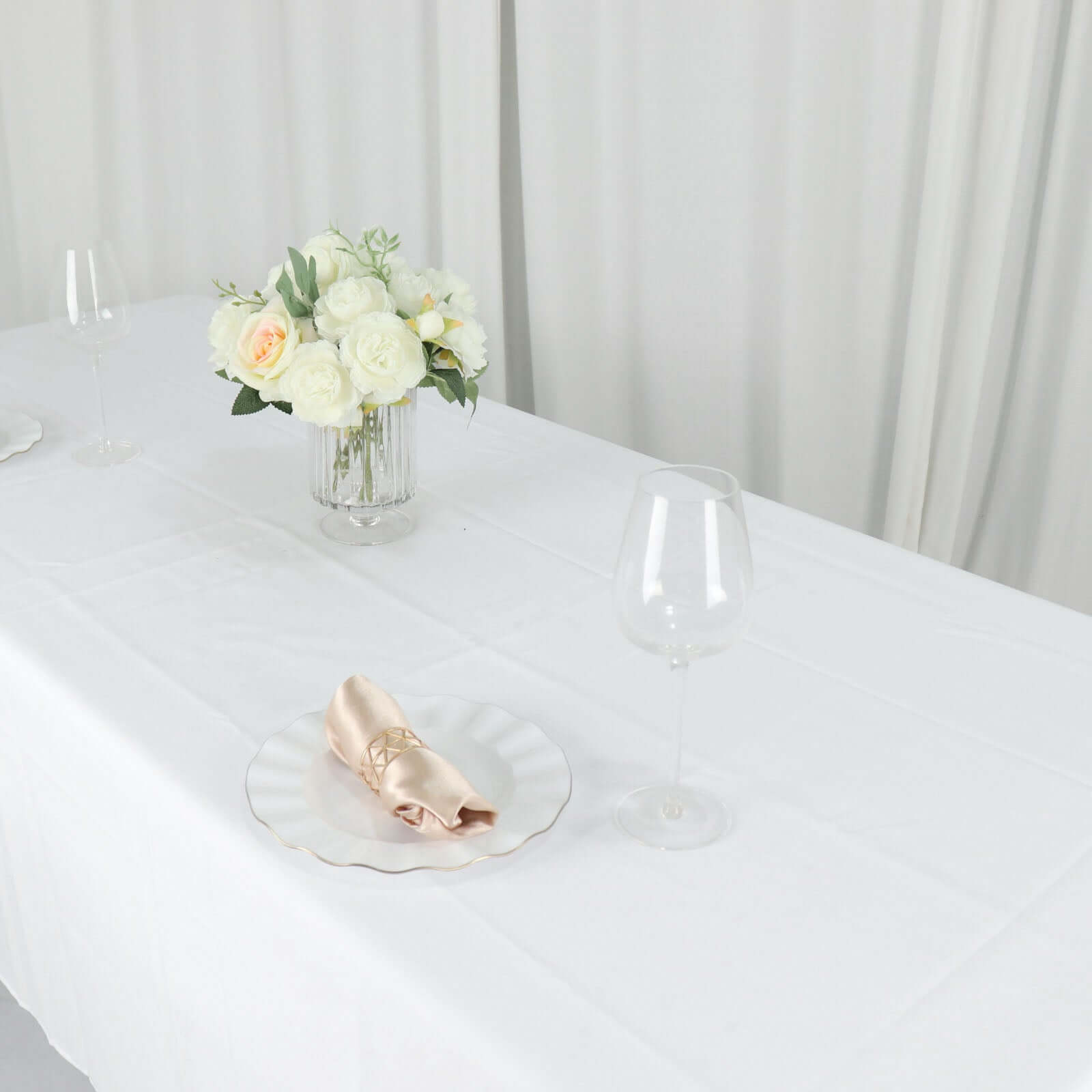 Wrinkle-Resistant White Polyester 60x126 Rectangle Tablecloth for Weddings & Parties