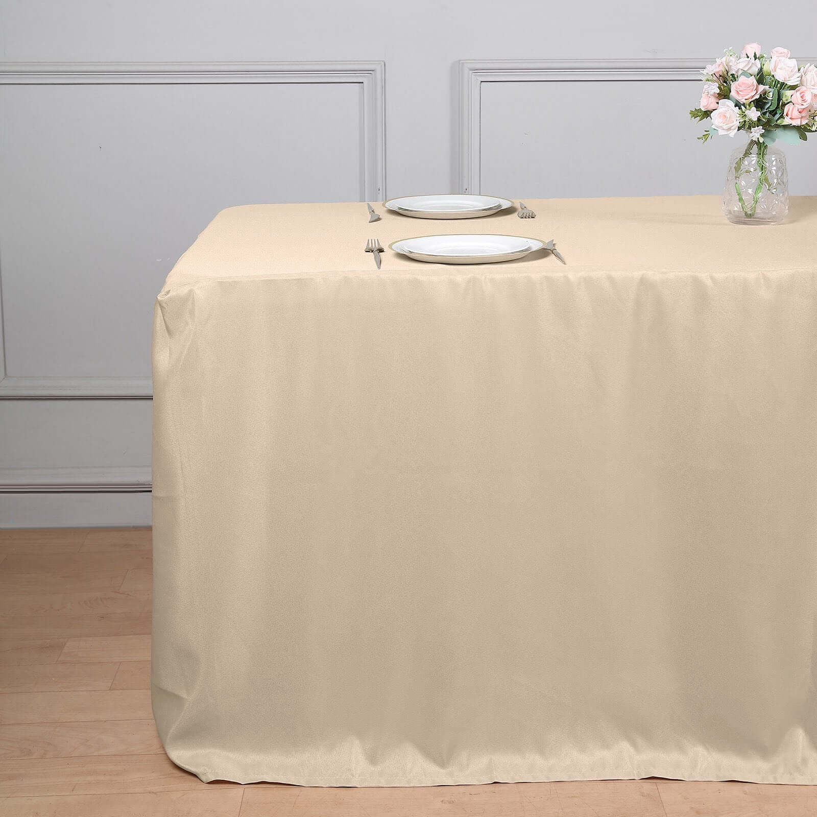 Durable Nude Fitted Polyester Tablecloth for 6FT Rectangle Tables - Ideal for Events