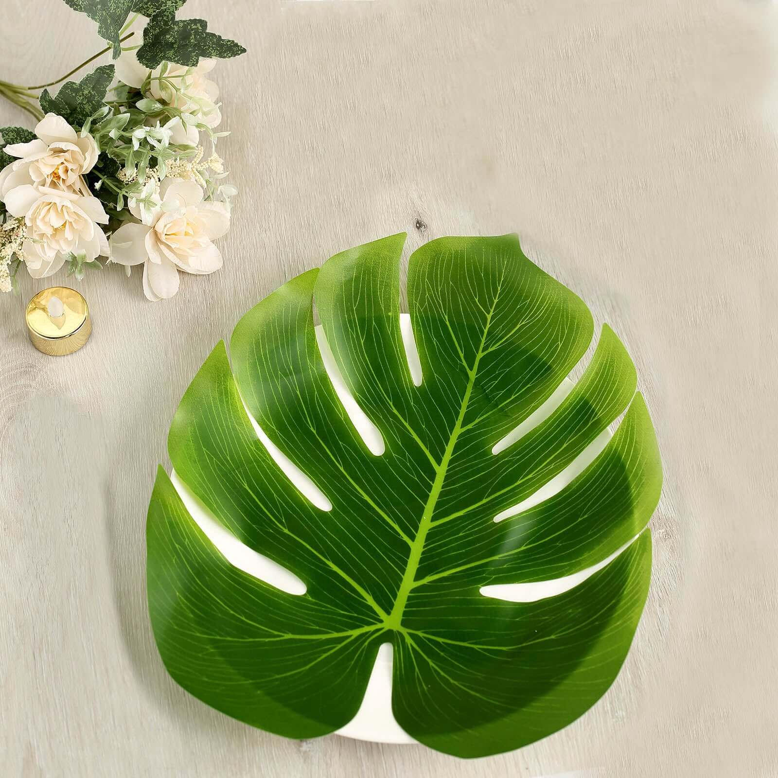 Hot Deal! 12-Pack Large Green Artificial Monstera Palm Leaves for Summer Theme Parties