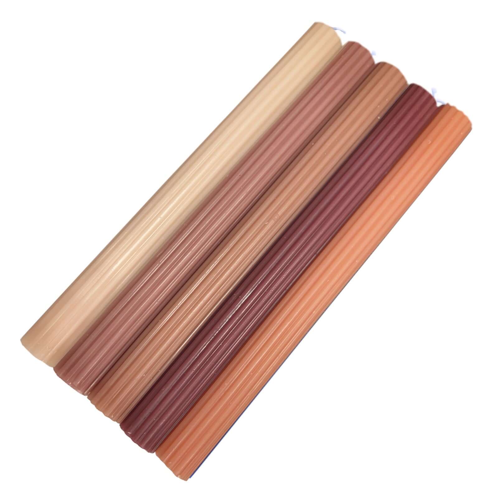 Premium Unscented 5-Pack Taper Candles with Ribbed Wick and Assorted Natural Wax Design, 9 Inches