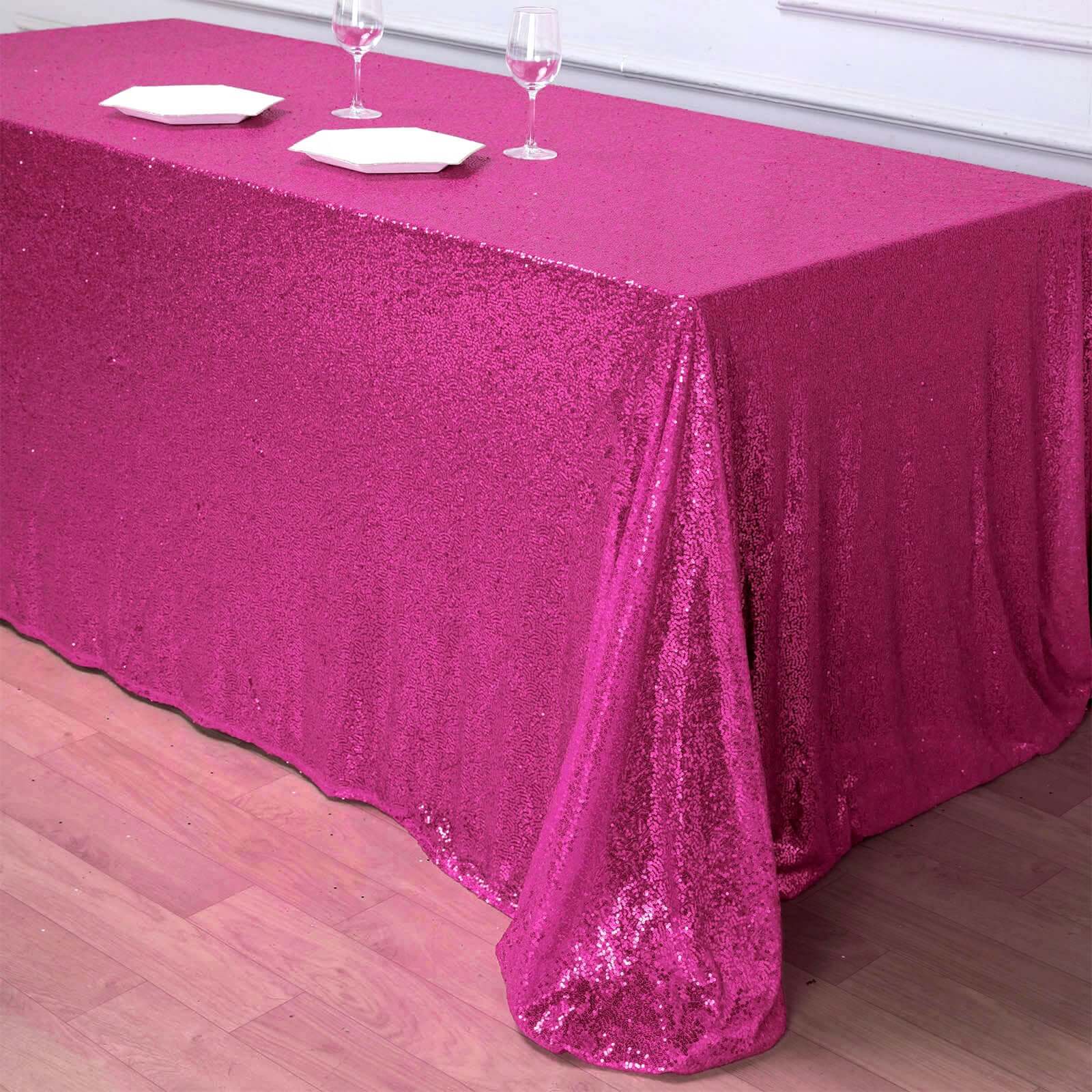 Hot Deal! Fuchsia Sequin Rectangle Tablecloth (90x156) for Stunning Event Decor